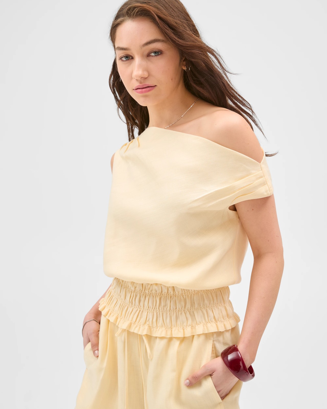 Lily Loves Off Shoulder Shirred Top - Butter 3 of 6