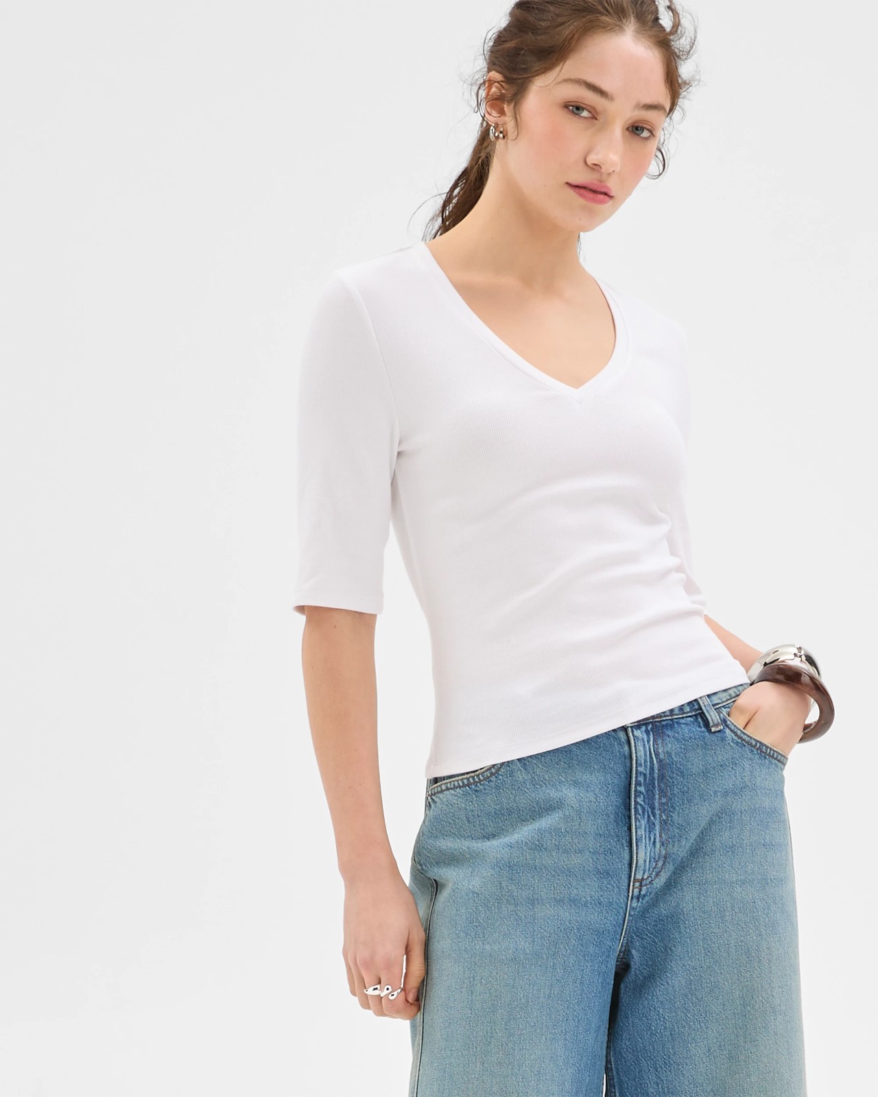 Lily Loves V-Neck Elbow Sleeve T-Shirt - White 2 of 5