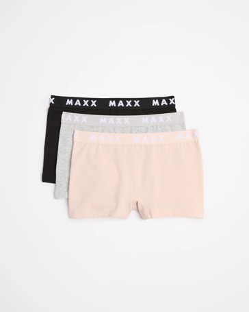 Girls Shortie 3 Pack - Maxx - Black/Grey Marle/Petal Pink
