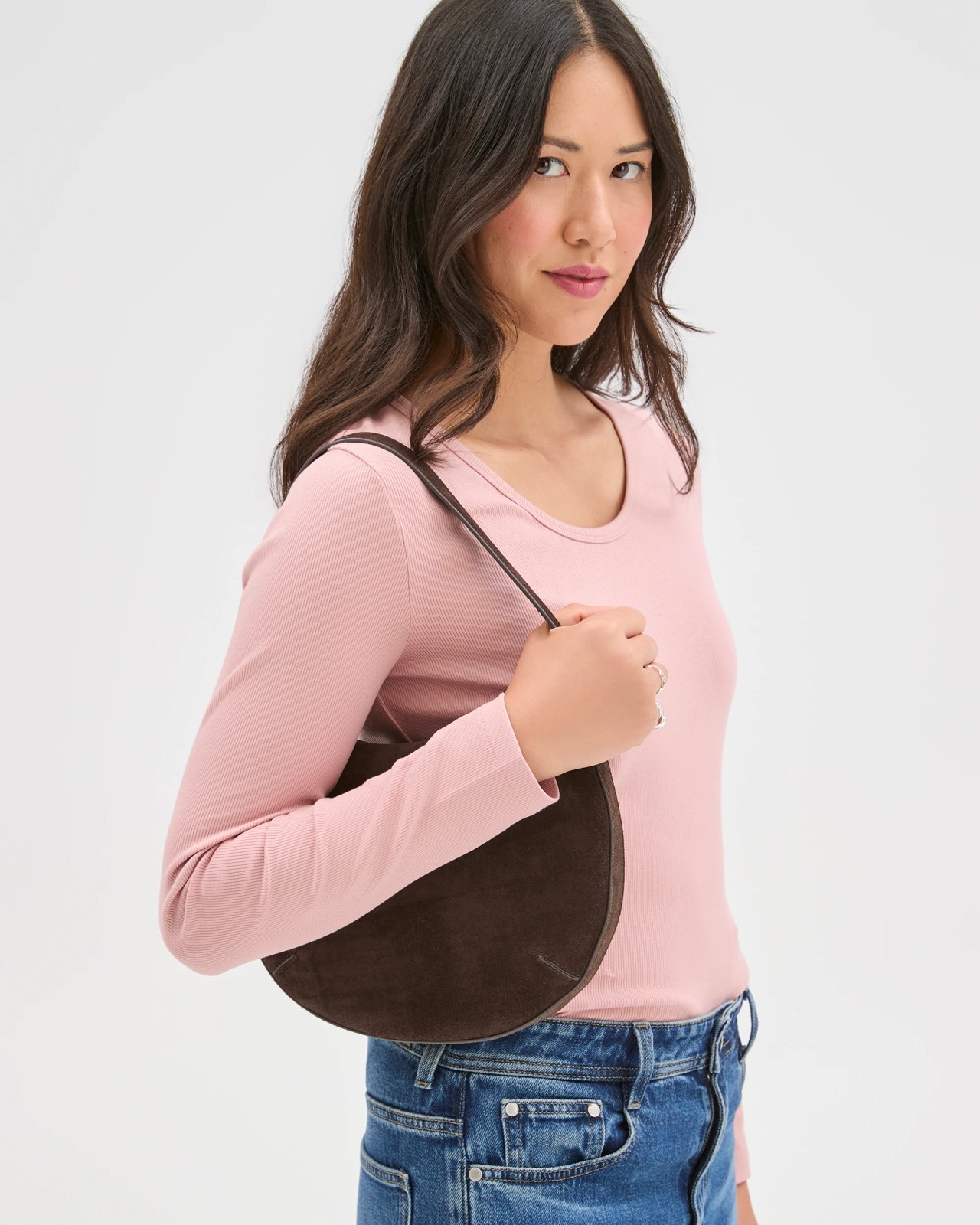 Australian Cotton Long Sleeve Scoop Neck Rib T-Shirt - Soft Blush 5 of 5