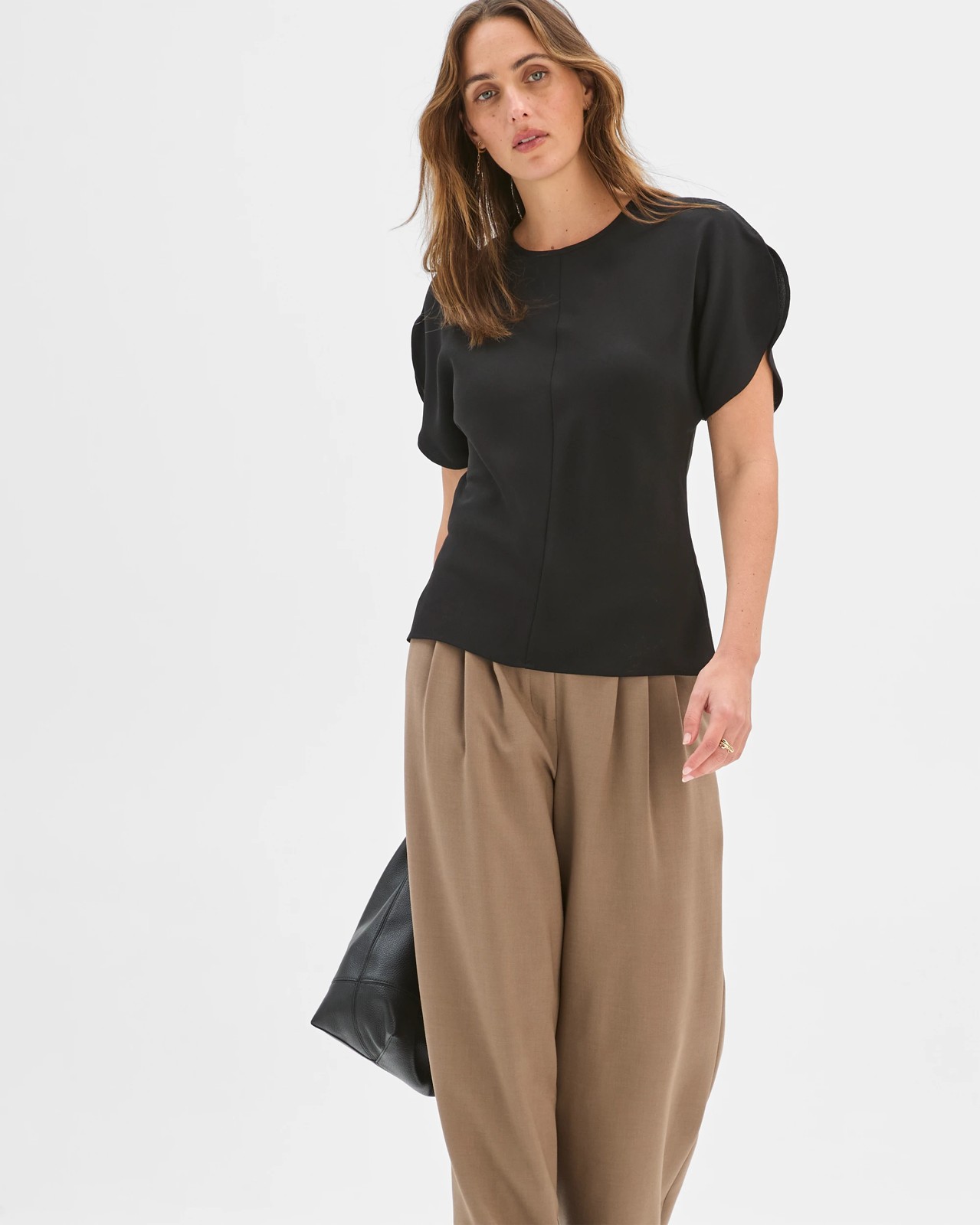 Preview Petal Sleeve Blouse - Black 2 of 5