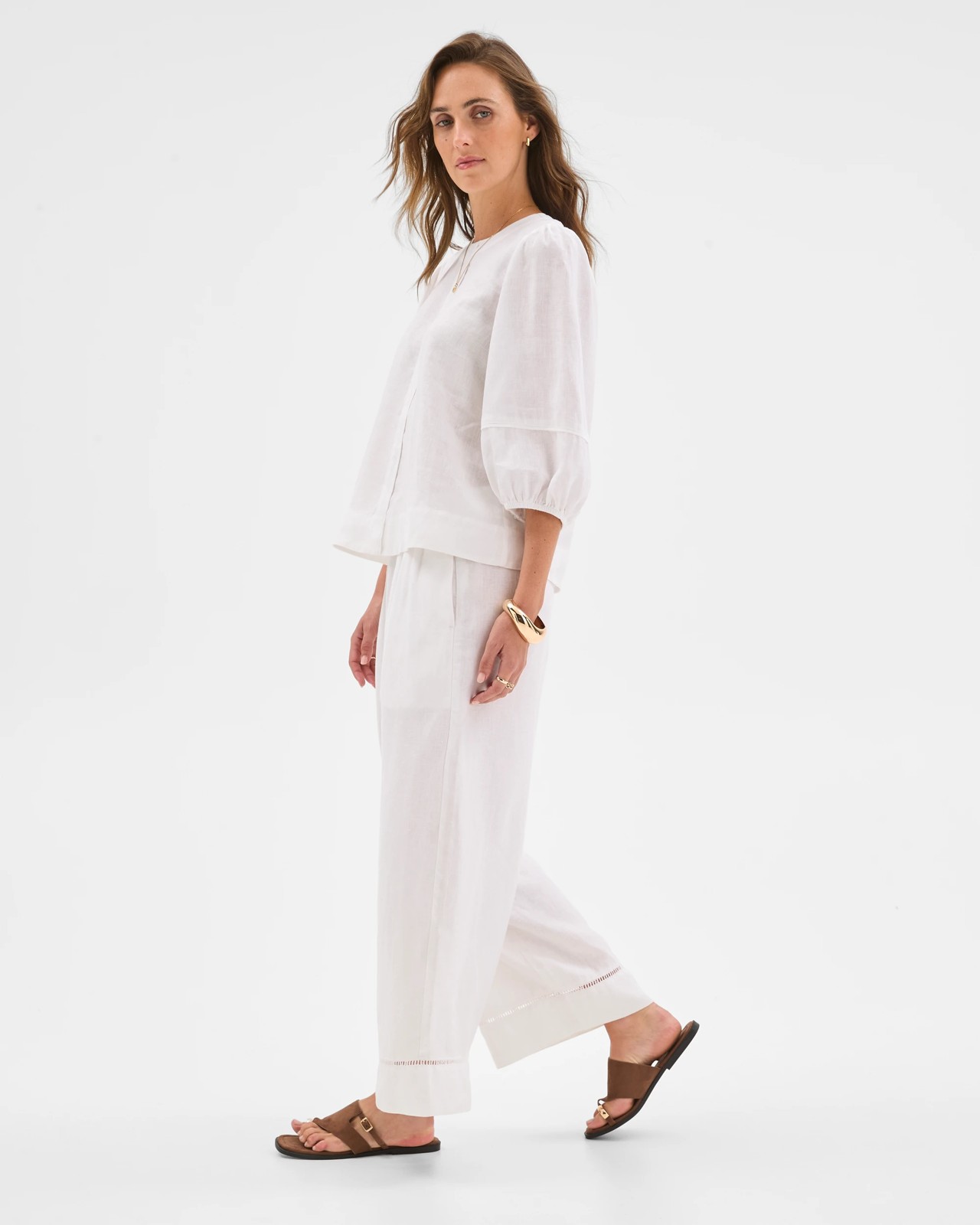 European Linen Femme Popover Blouse - White 2 of 6