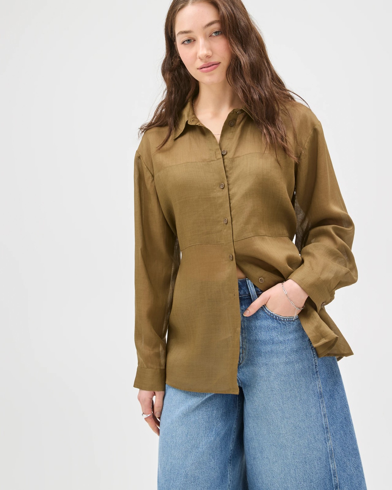 Lily Loves Sheer Shirt - Deep Moss 2 of 6