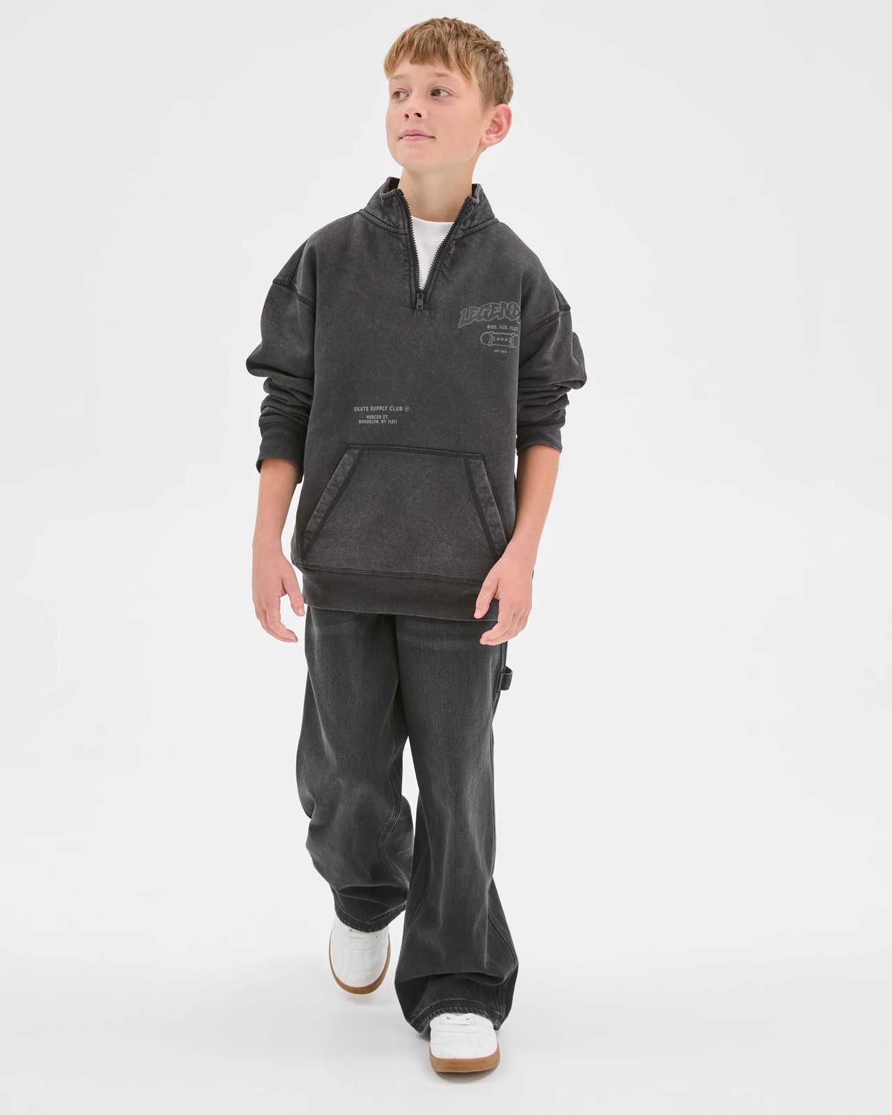 Australian Cotton Blend Quarter Zip Washed Jumper - Black 2 of 6