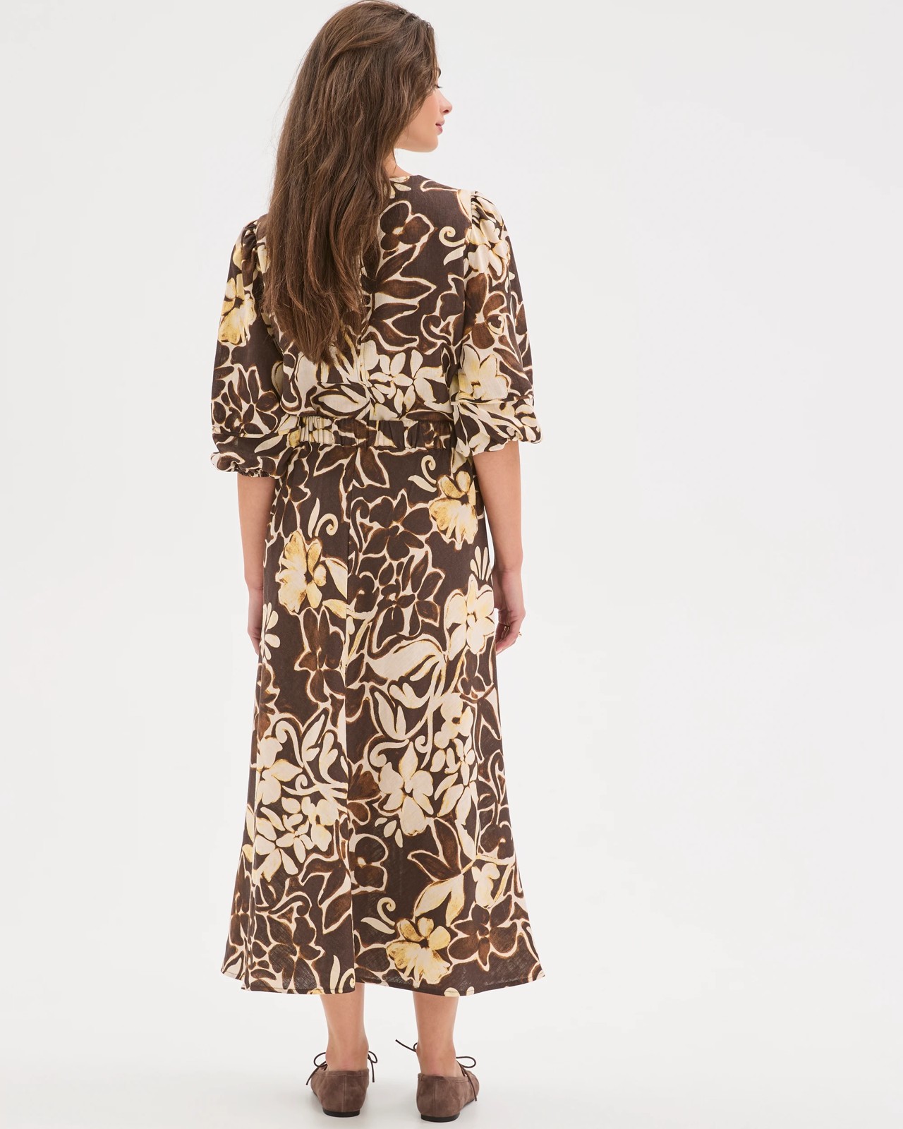 Petites European Linen Seam Detail Midi Skirt - Floral Print 6 of 6