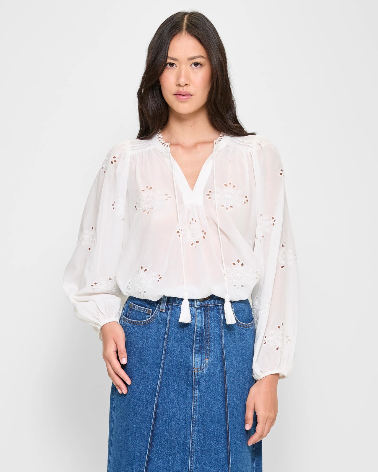 Long Sleeve Embroidered Peasant Blouse White Target Australia