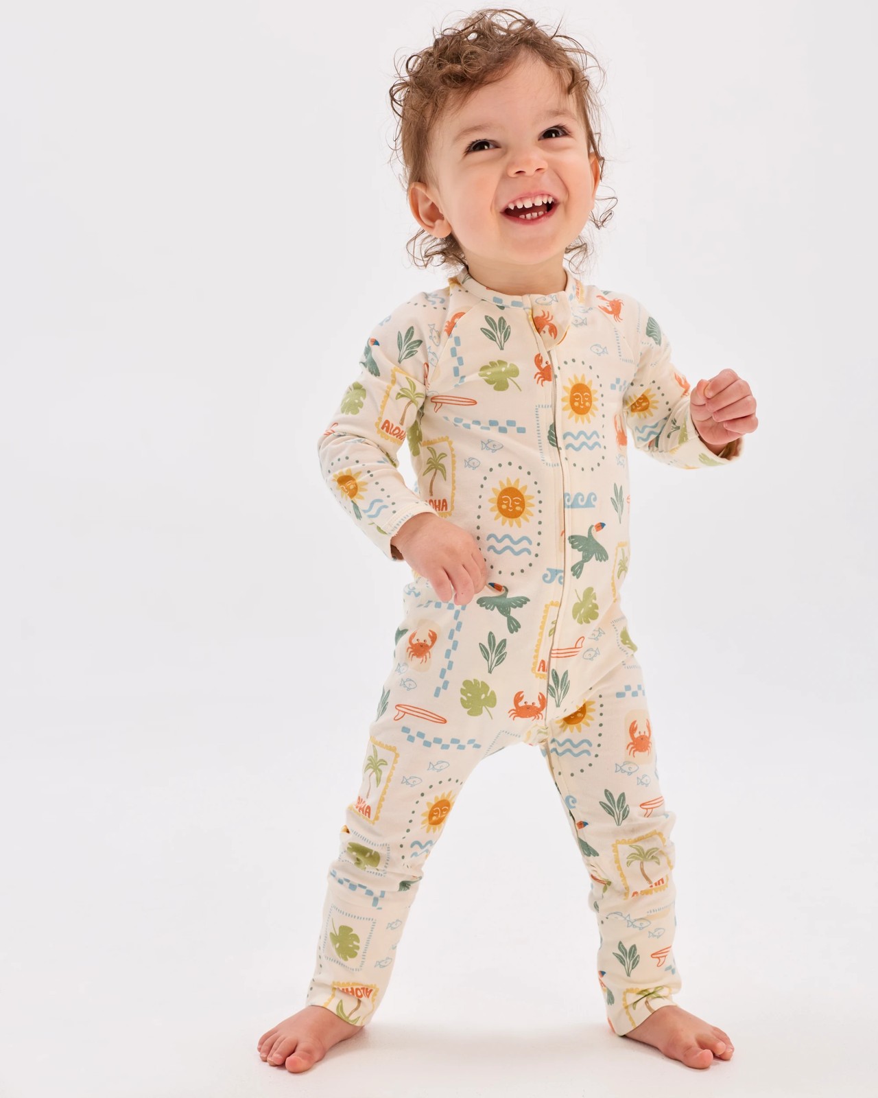 Baby Organic Cotton Zip Front Footless Coverall - Cream Vacation 2 of 6