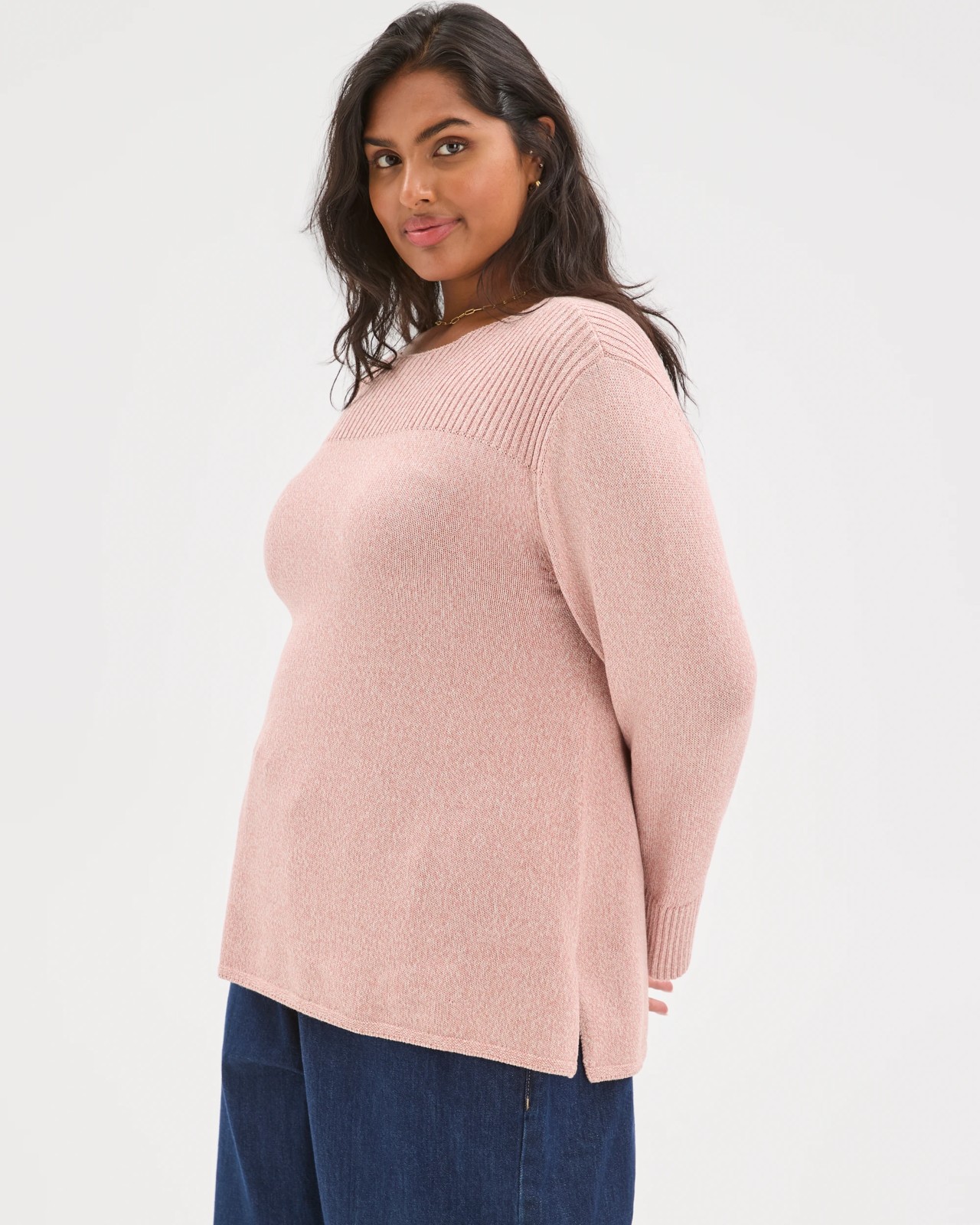 Plus Size Australian Cotton Blend Ottoman Twist Jumper - Soft Blush Twist 4 of 5