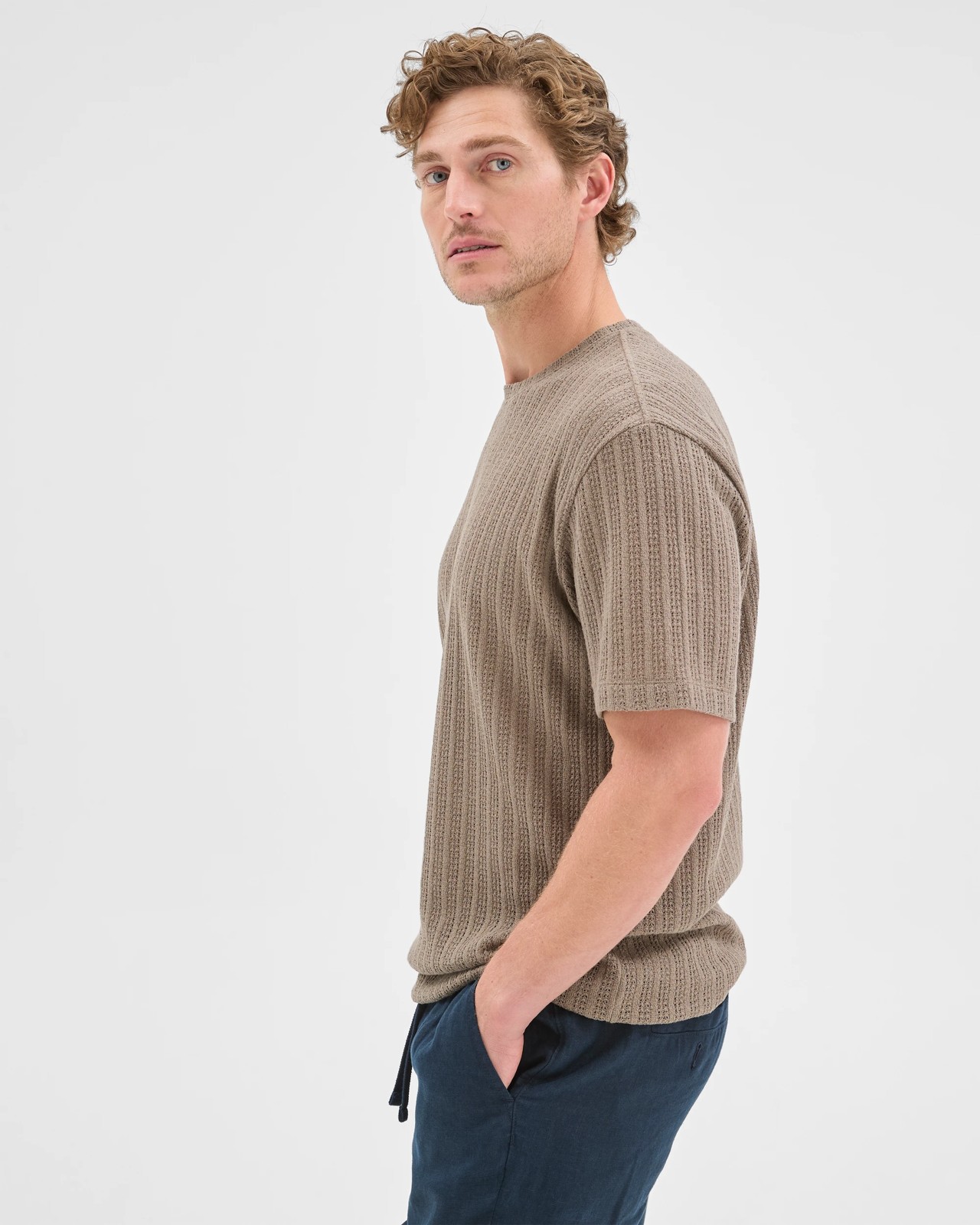 Australian Cotton Blend Pointelle T-Shirt - Mushroom 3 of 6