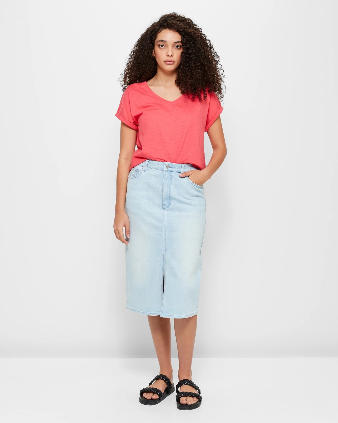Australian Cotton Slub Slouchy V-Neck T-Shirt 2 of 5