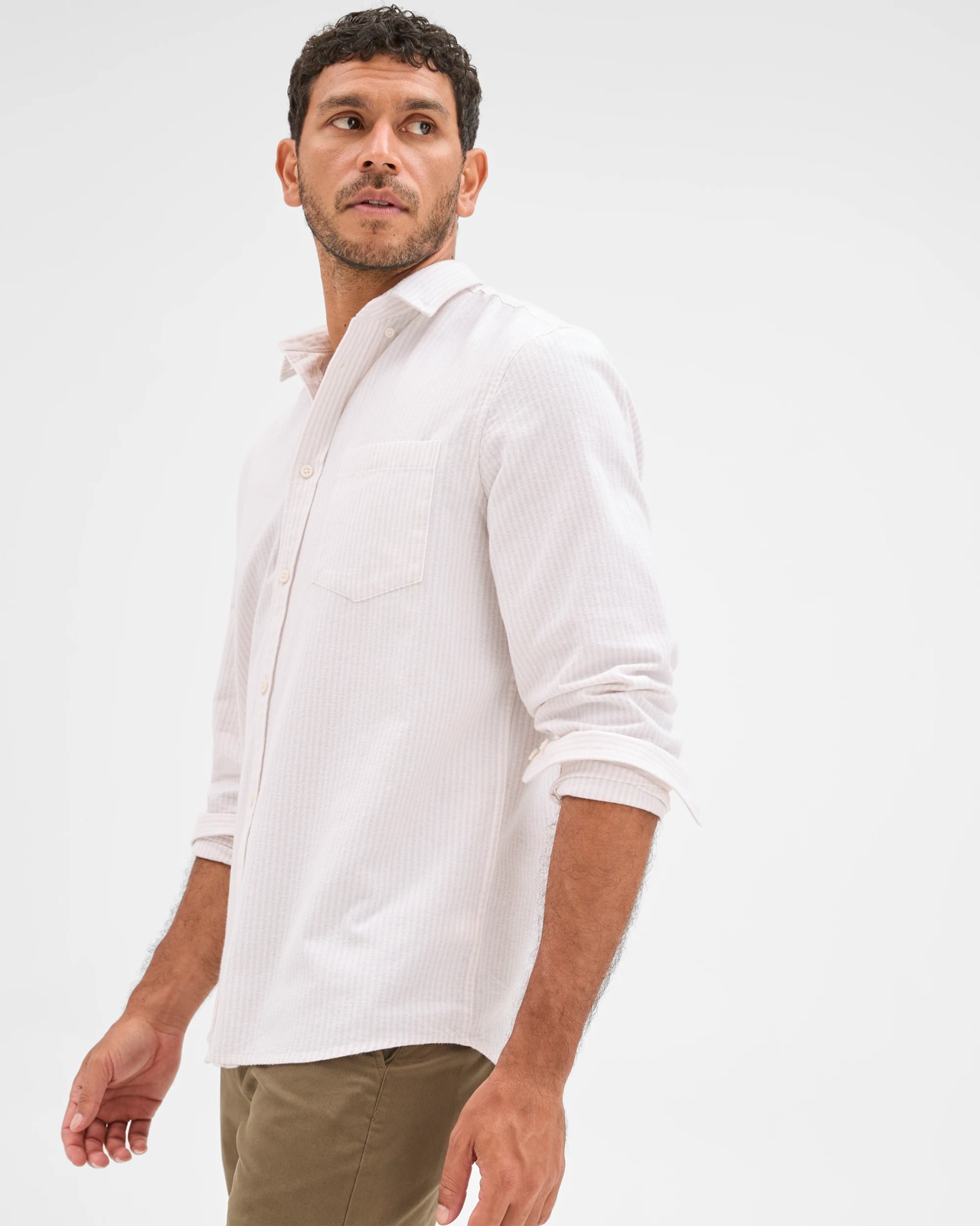 Australian Cotton Blend Brushed Oxford Shirt - Stone Stripe 4 of 6