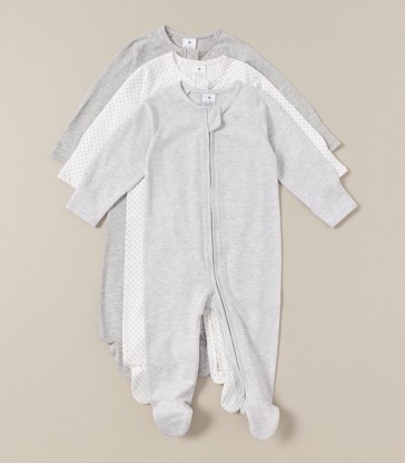 3 Pack Baby Organic Cotton Zip Coveralls