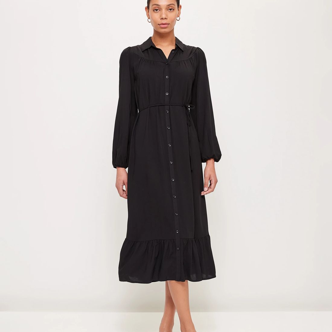 Long Sleeve Button Through Dress - Preview - Black | Target Australia