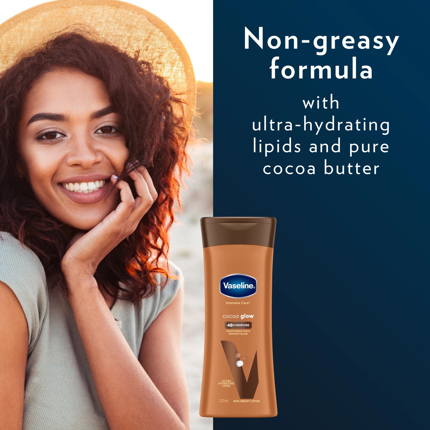 Vaseline Intensive Care Cocoa Glow 48H Moisture Body Lotion 225ml - Ultra Hydrating Lipids 3 of 6
