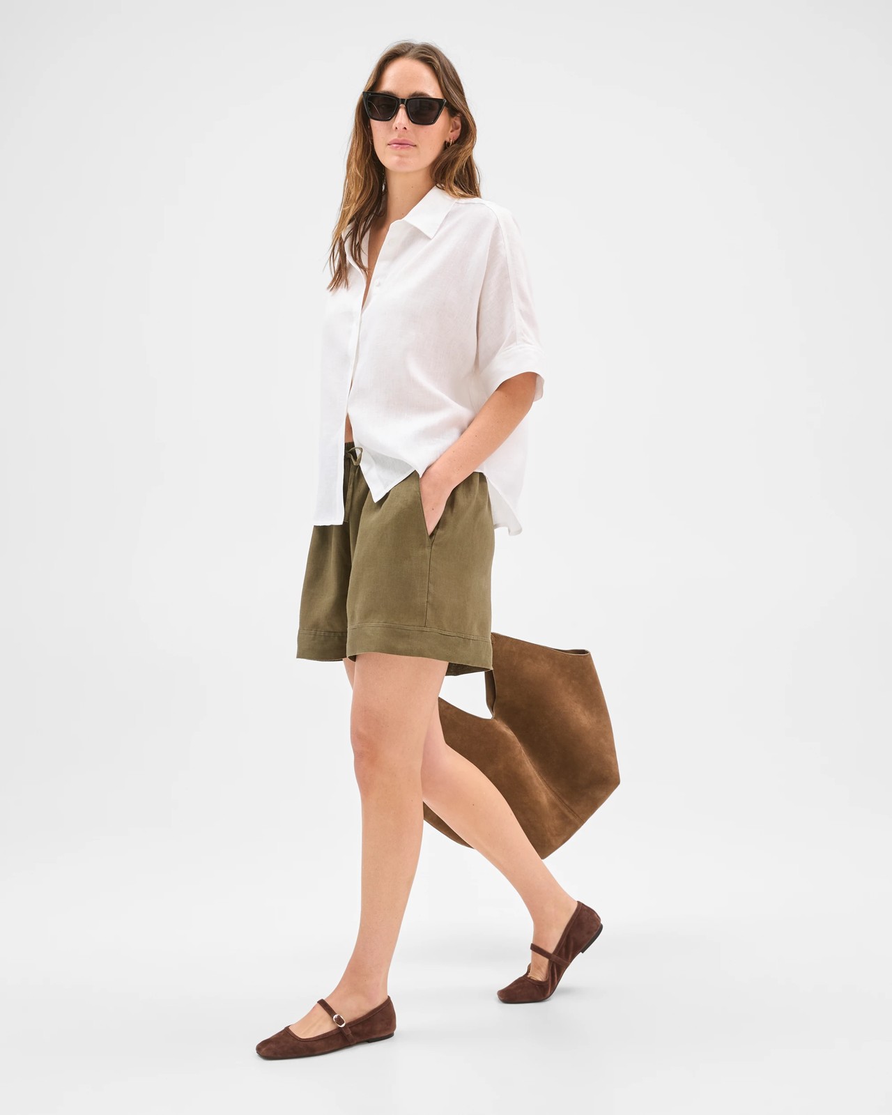 European Linen Pull On Shorts - Dusty Moss 4 of 5