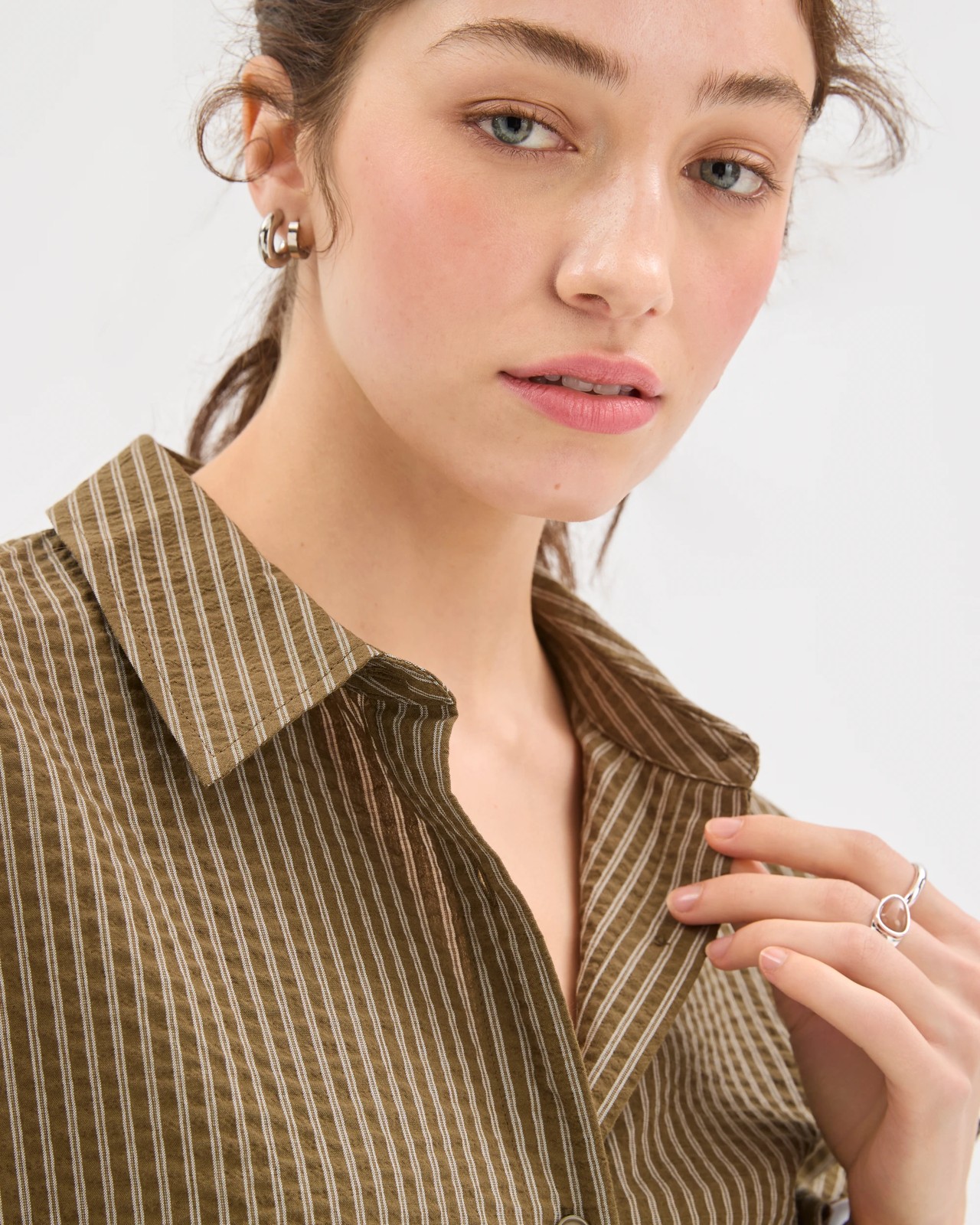 Lily Loves Australian Cotton Blend Oversized Shirt - Deep Moss Stripe 3 of 6