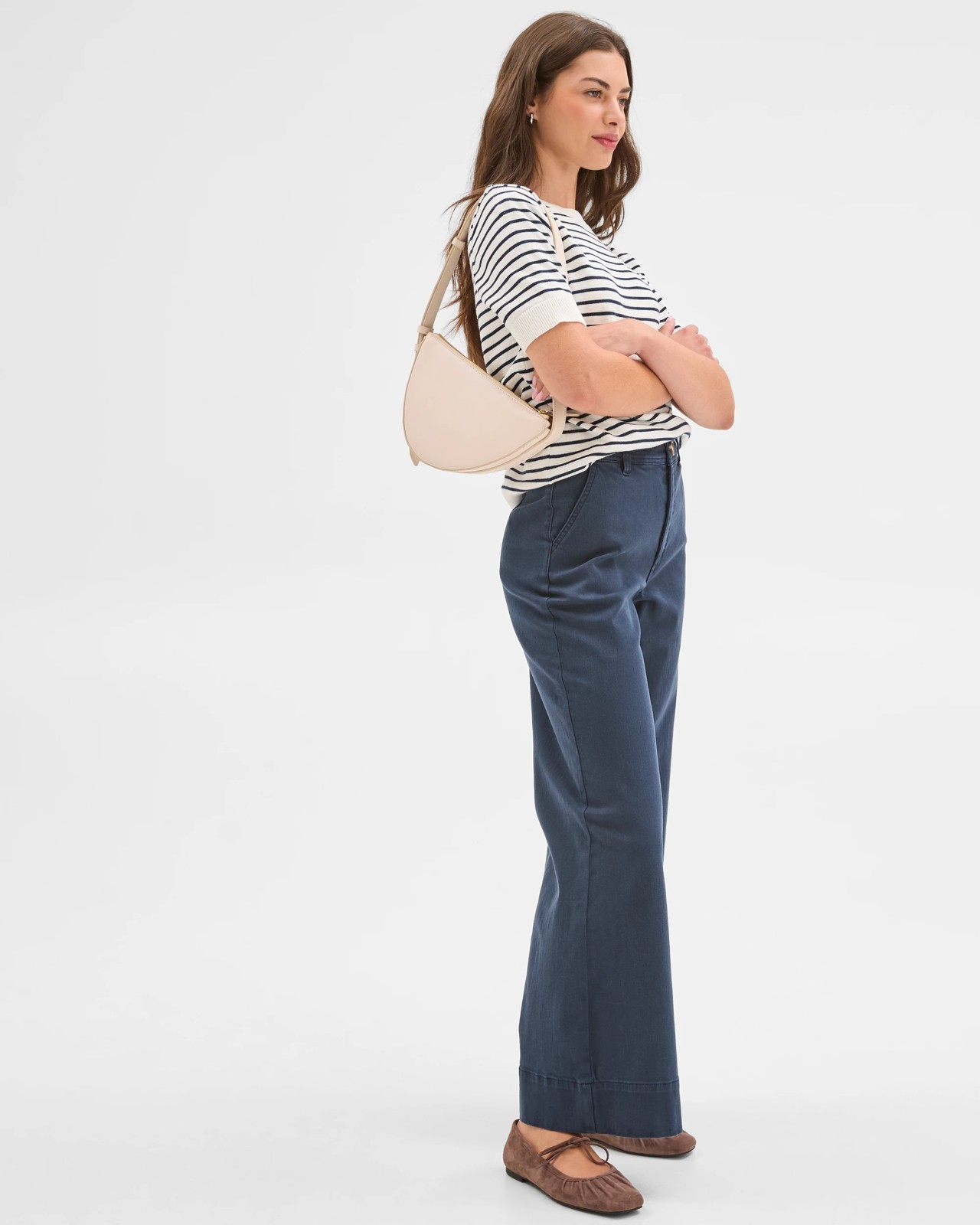 Petites Australian Cotton Blend Stretch Twill Wide Leg Pants - Navy Blazer 2 of 6