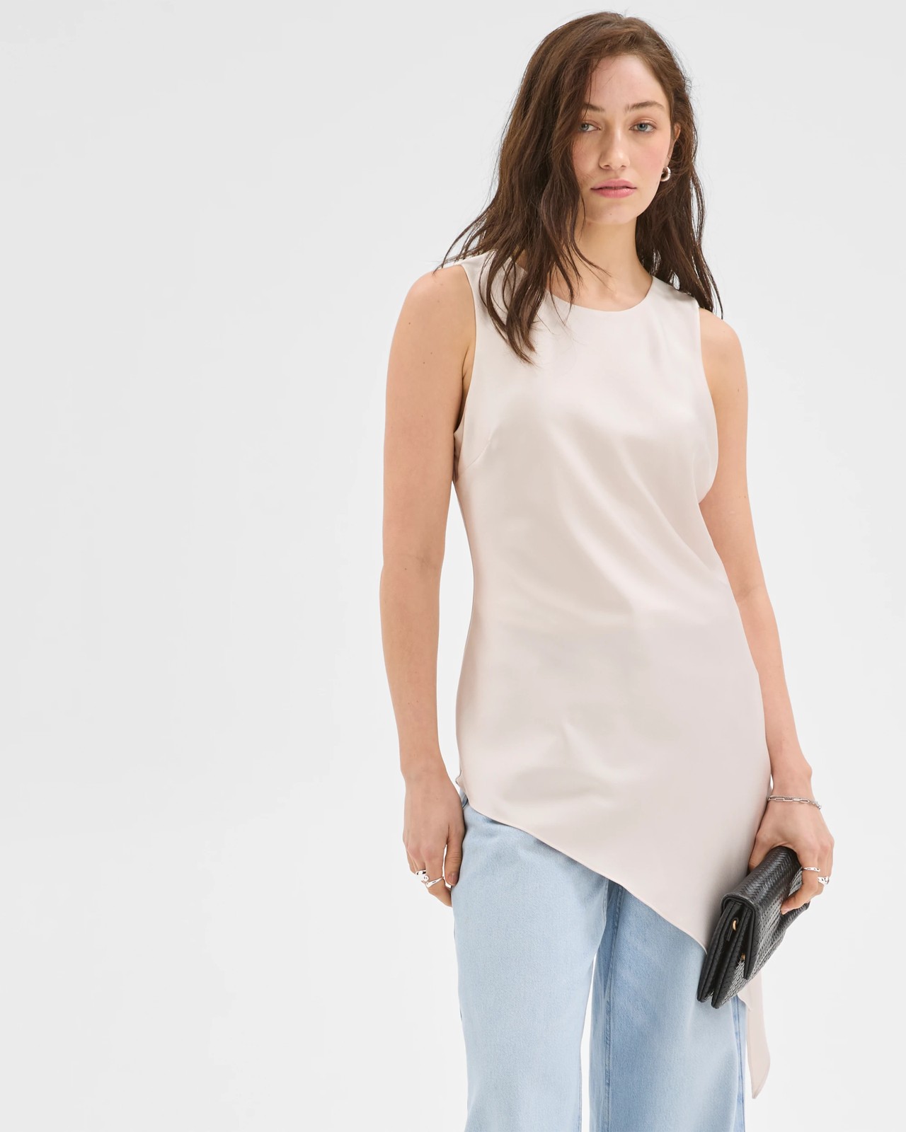 Lily Loves Asymmetrical Satin Tank Top - Pumice 5 of 6
