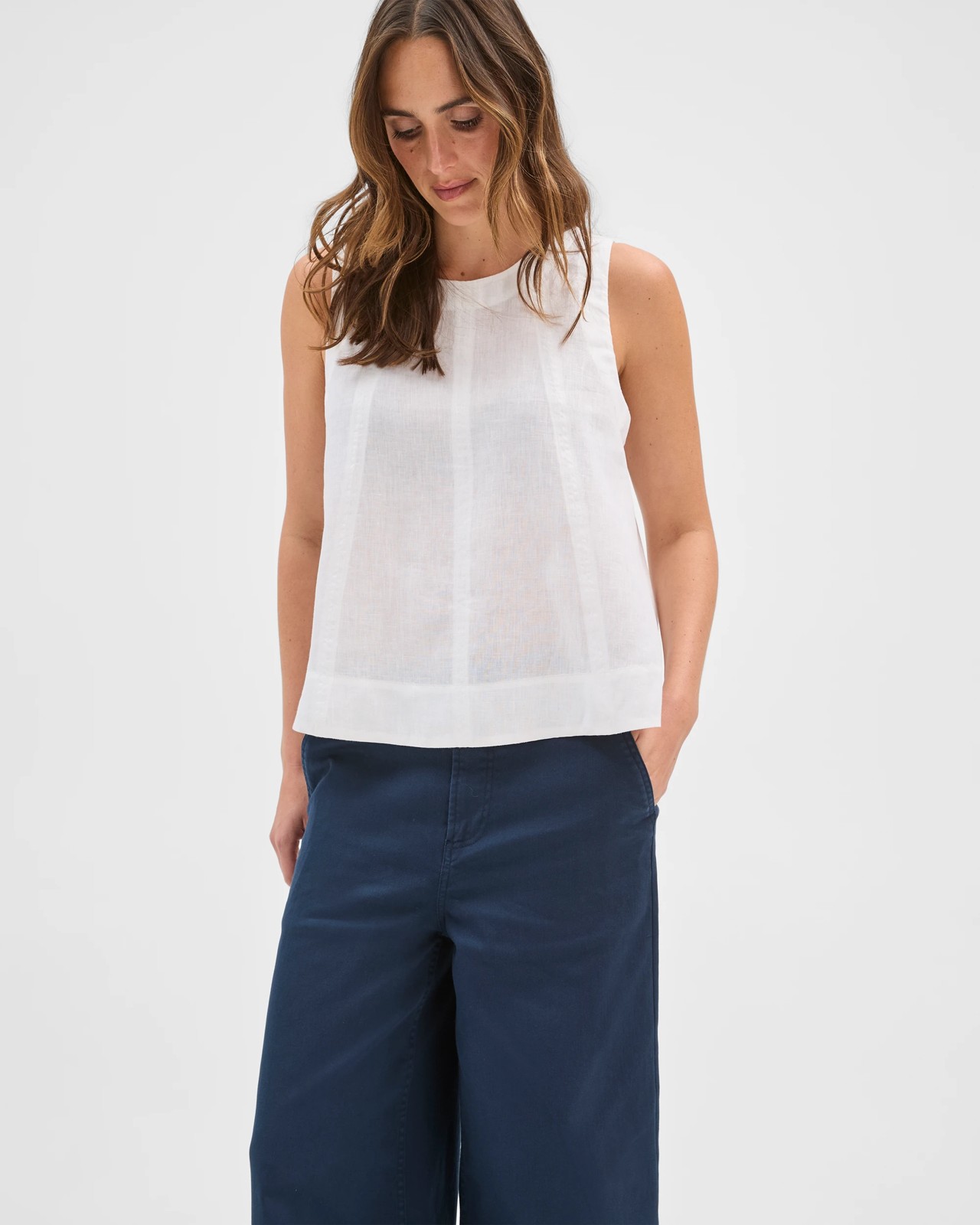 Australian Cotton Blend Stretch Twill Cropped Pants - Navy 2 of 5