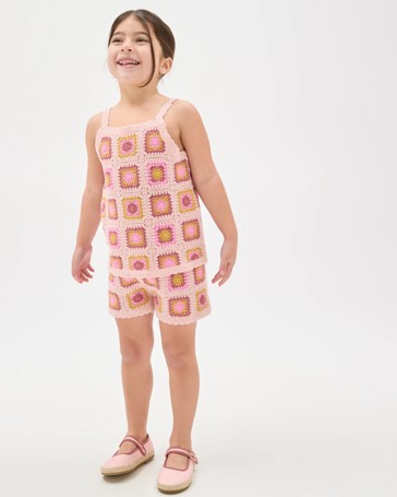 Australian Cotton Blend Crochet Tank Top and Shorts Set