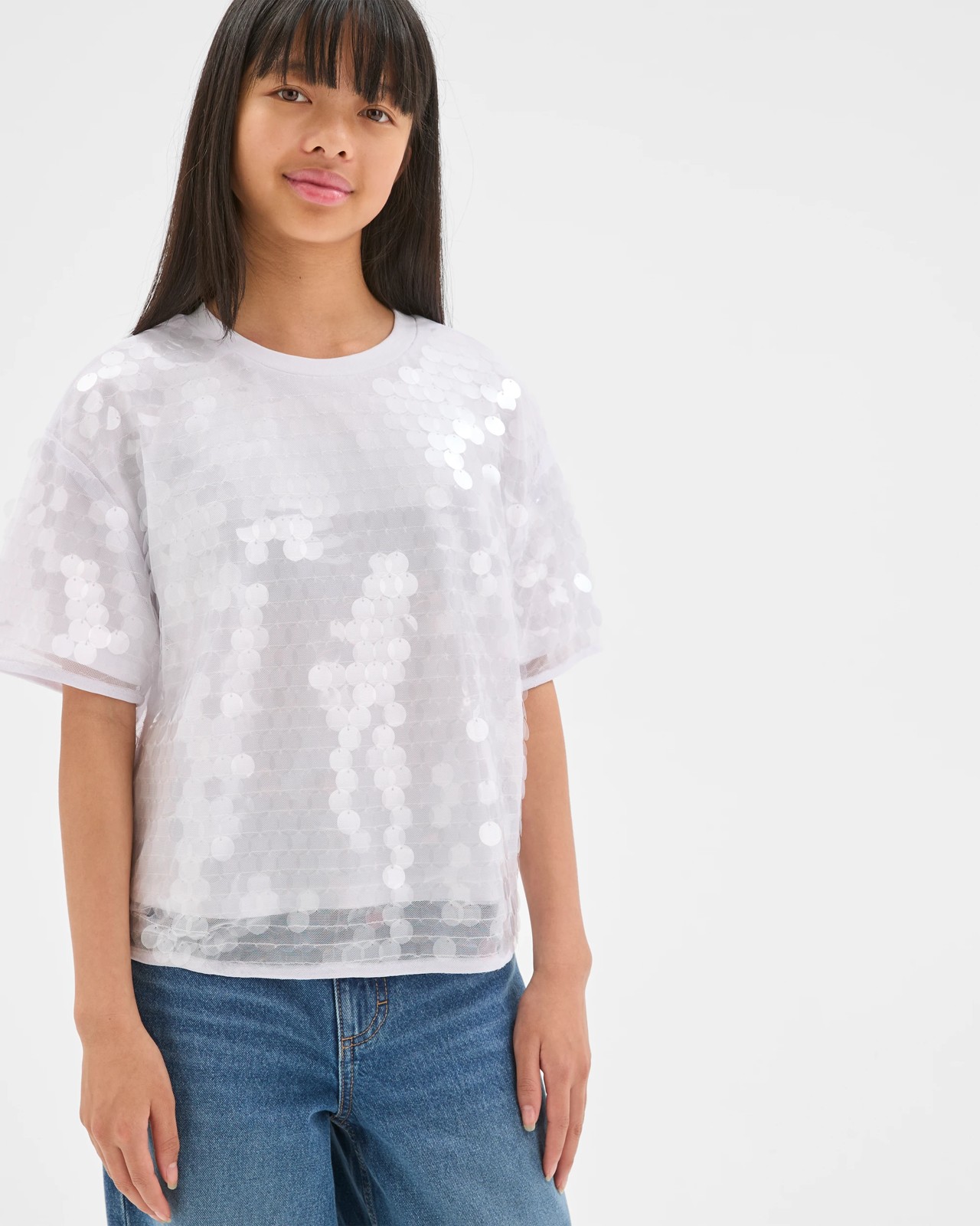 Sequin Short Sleeve T-Shirt - White 3 of 6