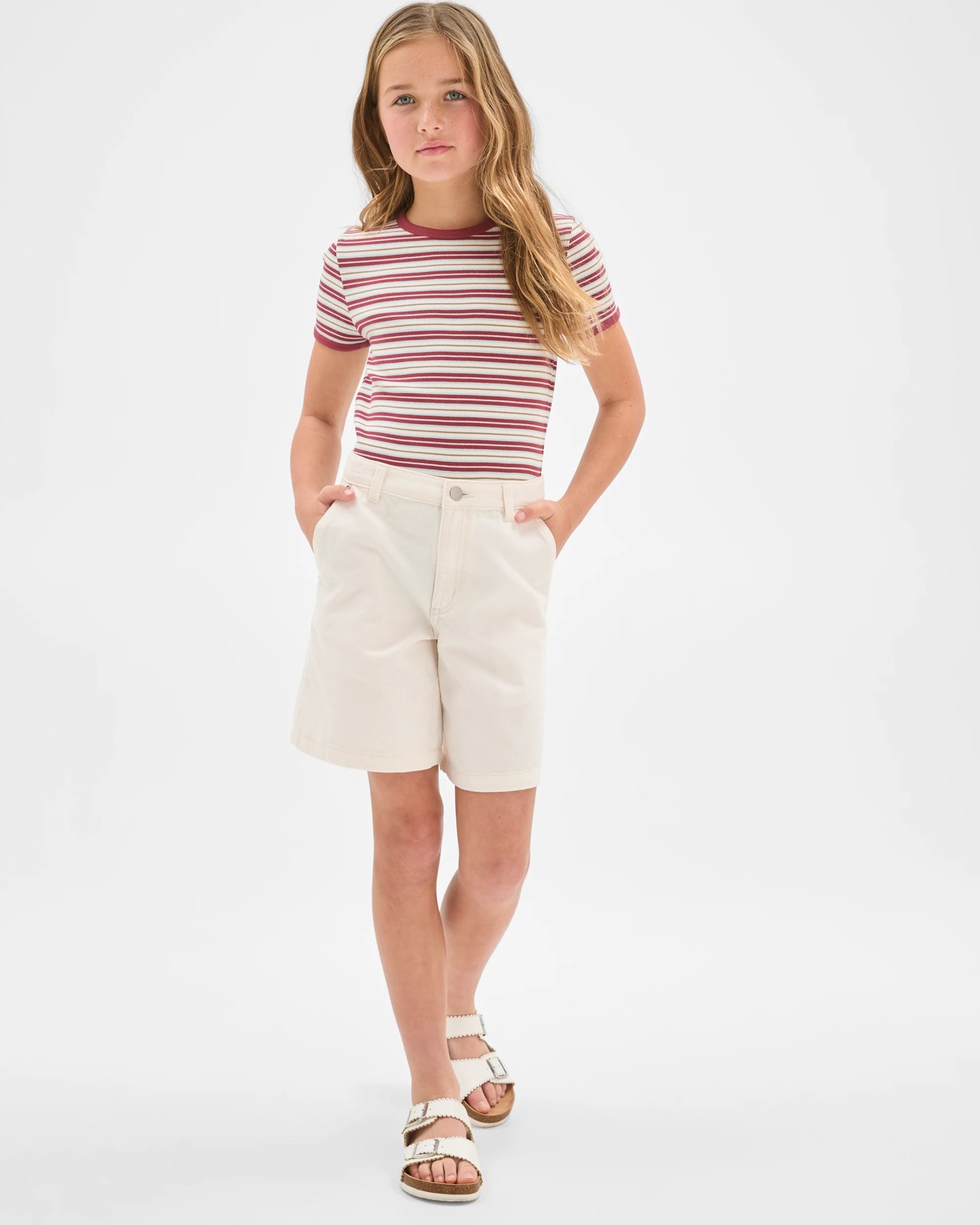 Australian Cotton Ribbed T-Shirt - Stripe Burgundy 2 of 5