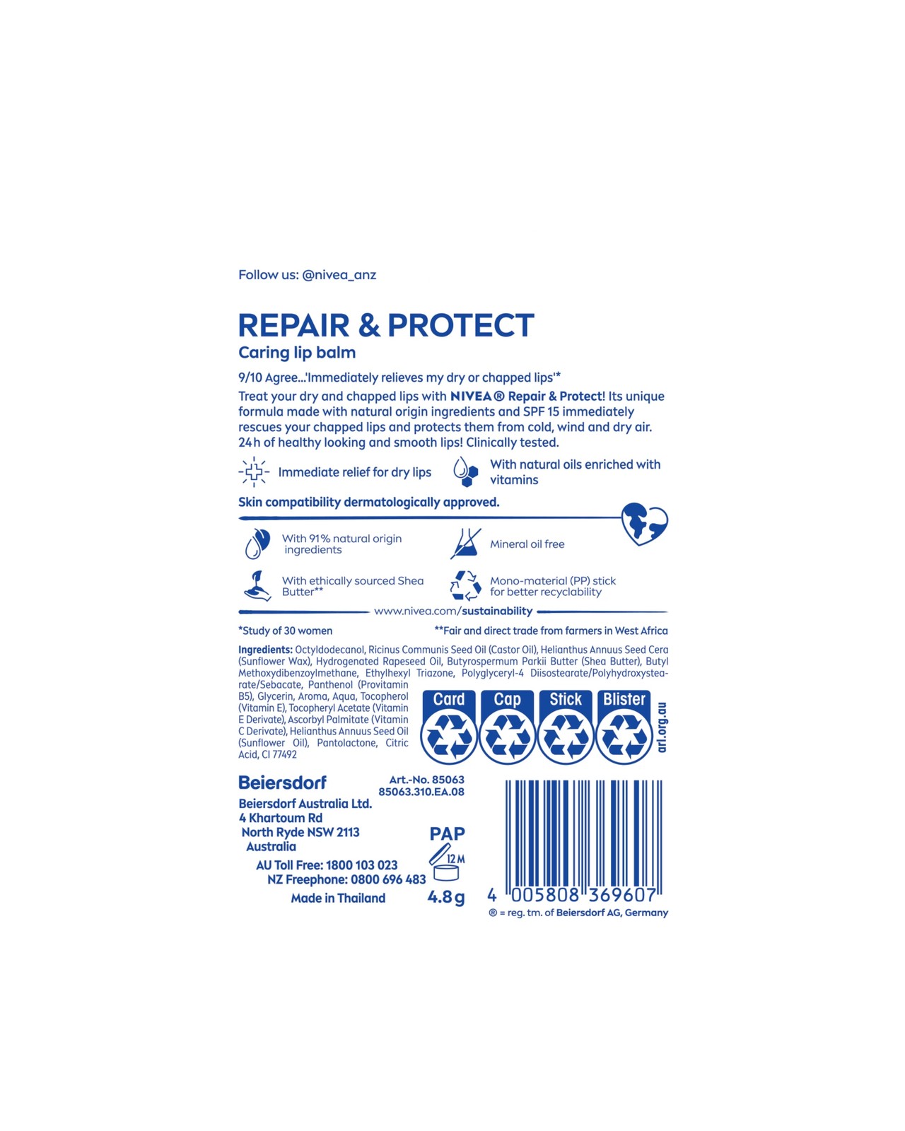 Nivea Repair and Protection Lip Balm 4.8g 2 of 5