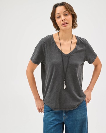 Australian Cotton Slub Relaxed V-Neck T-Shirt
