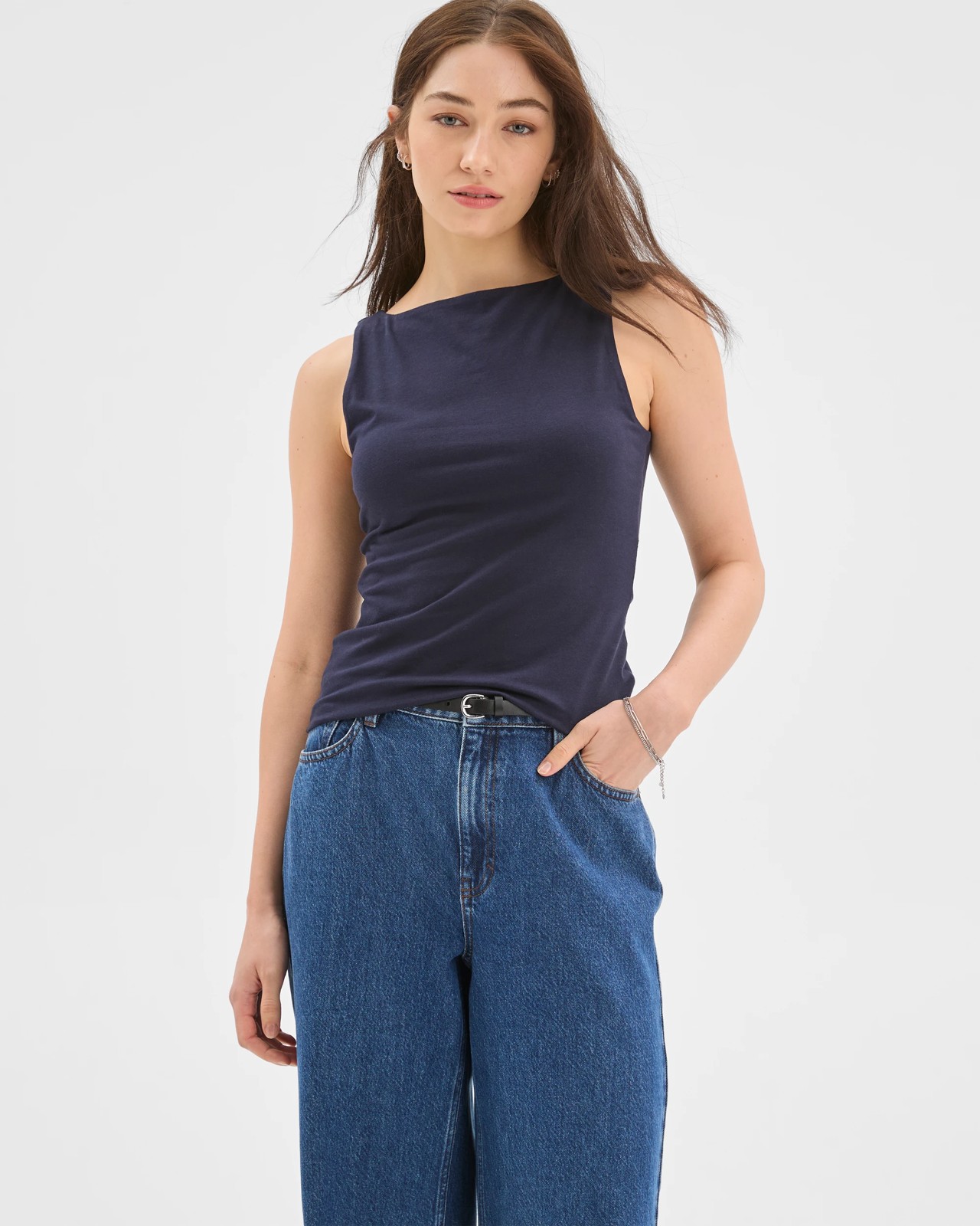 Lily Loves Australian Cotton Double Layer Boat Neck Tank Top - Deep Navy 5 of 6