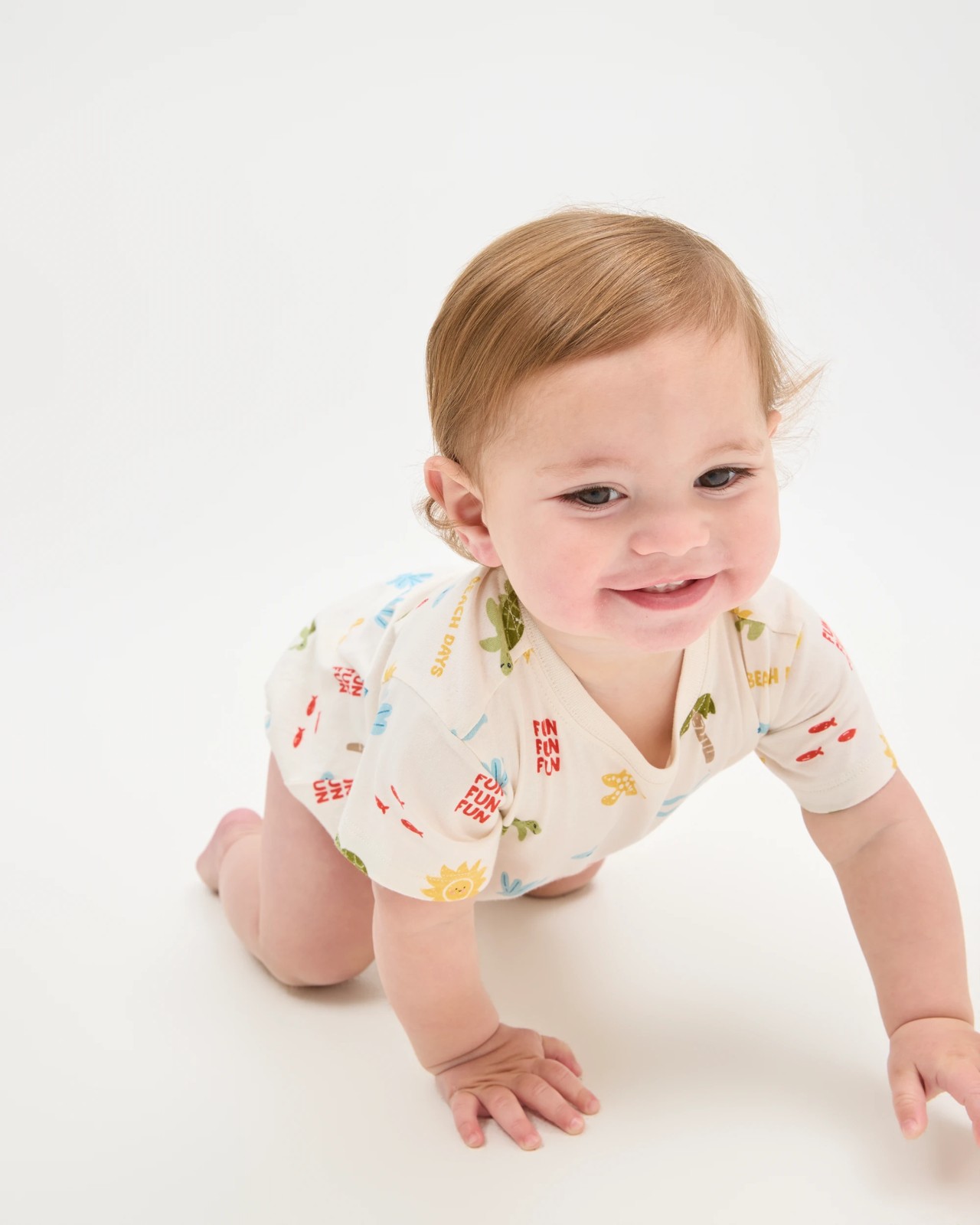 Baby Organic Cotton Short Sleeve Bubble Bodysuit - Beach Days Cream 2 of 5