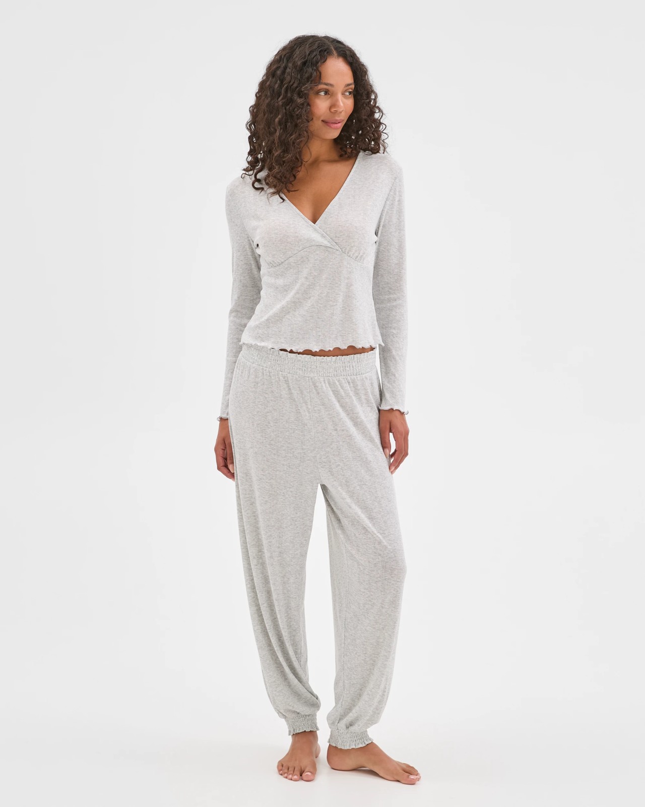 Pointelle Long Sleeve Wrap Top 2 of 5