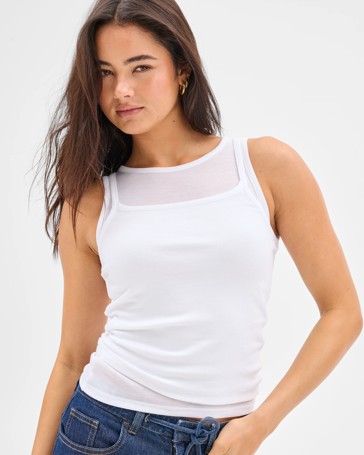 Double Layered Sheer Rib Tank Top - Lily Loves