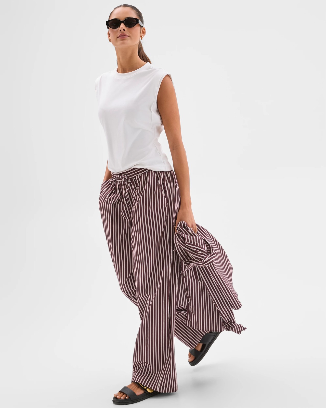 Lily Loves Australian Cotton Blend Poplin Striped Pants - Fudge Stripe 2 of 5