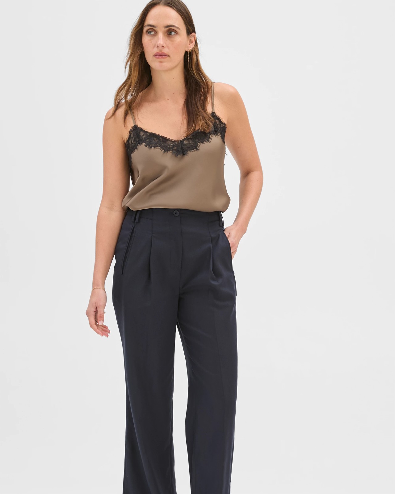 Preview Pocket Detail Straight Leg Pants - Navy 2 of 5