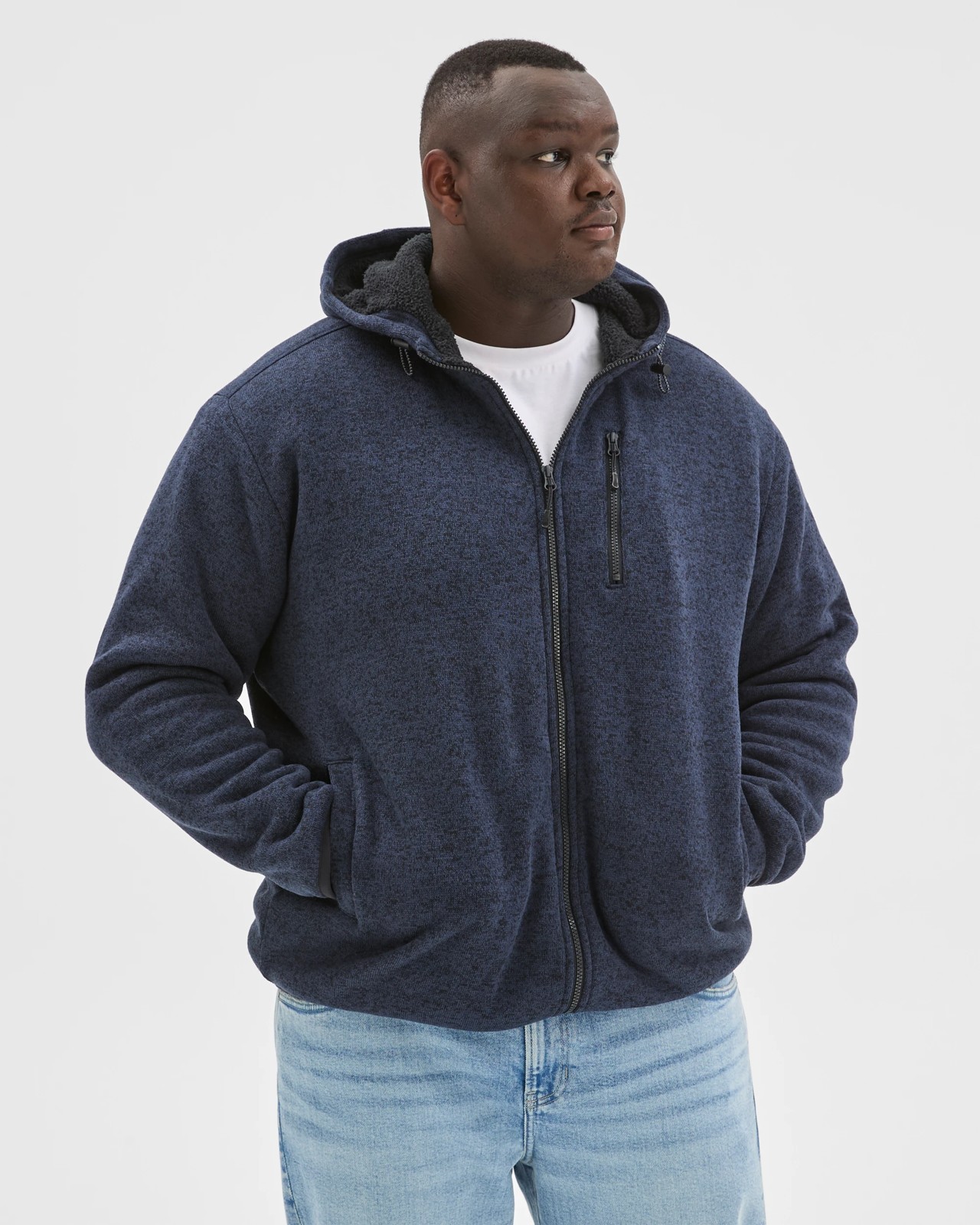 Plus Size Teddy Zip Through Fleece Hooded Jumper - Navy 3 of 6