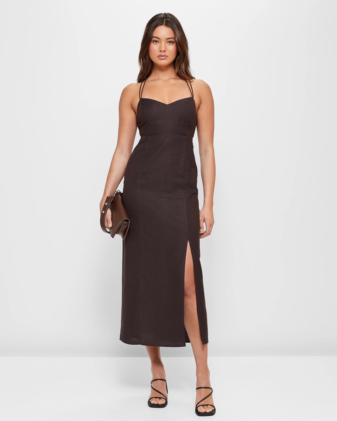 Coco Open Back Cross Strap Midi Slip Dress