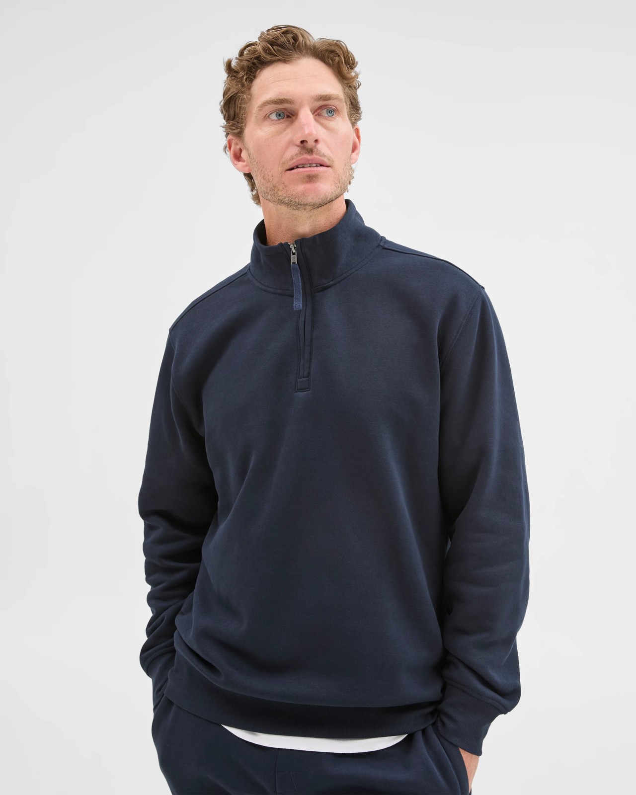 Australian Cotton Blend Fleece Half Zip Top - Navy 4 of 6