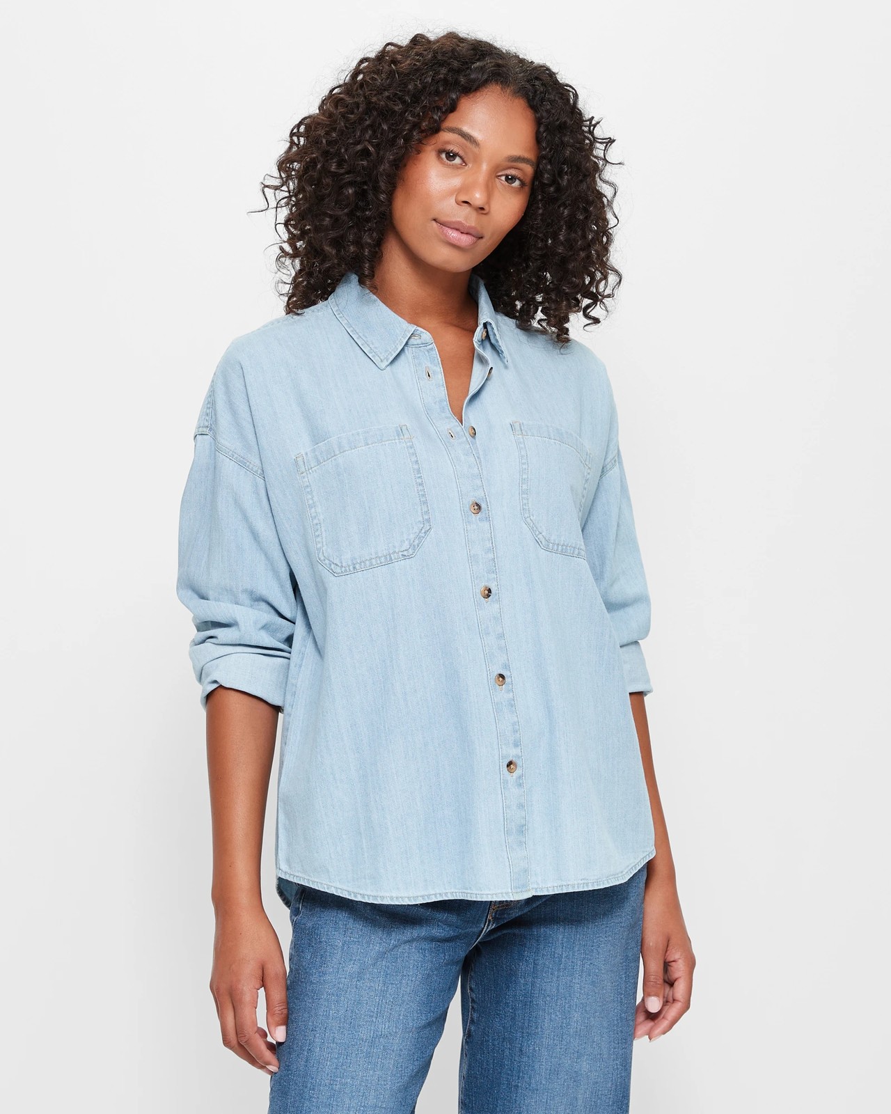 Grey denim shirt womens best sale