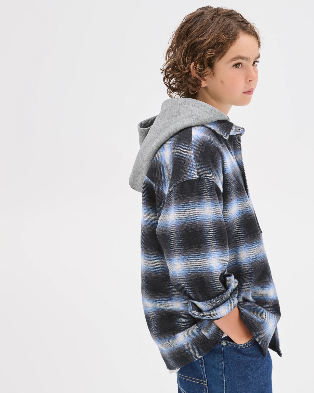 Australian Cotton Heavy Flannelette Hooded Shirt - Blue Check 2 of 6