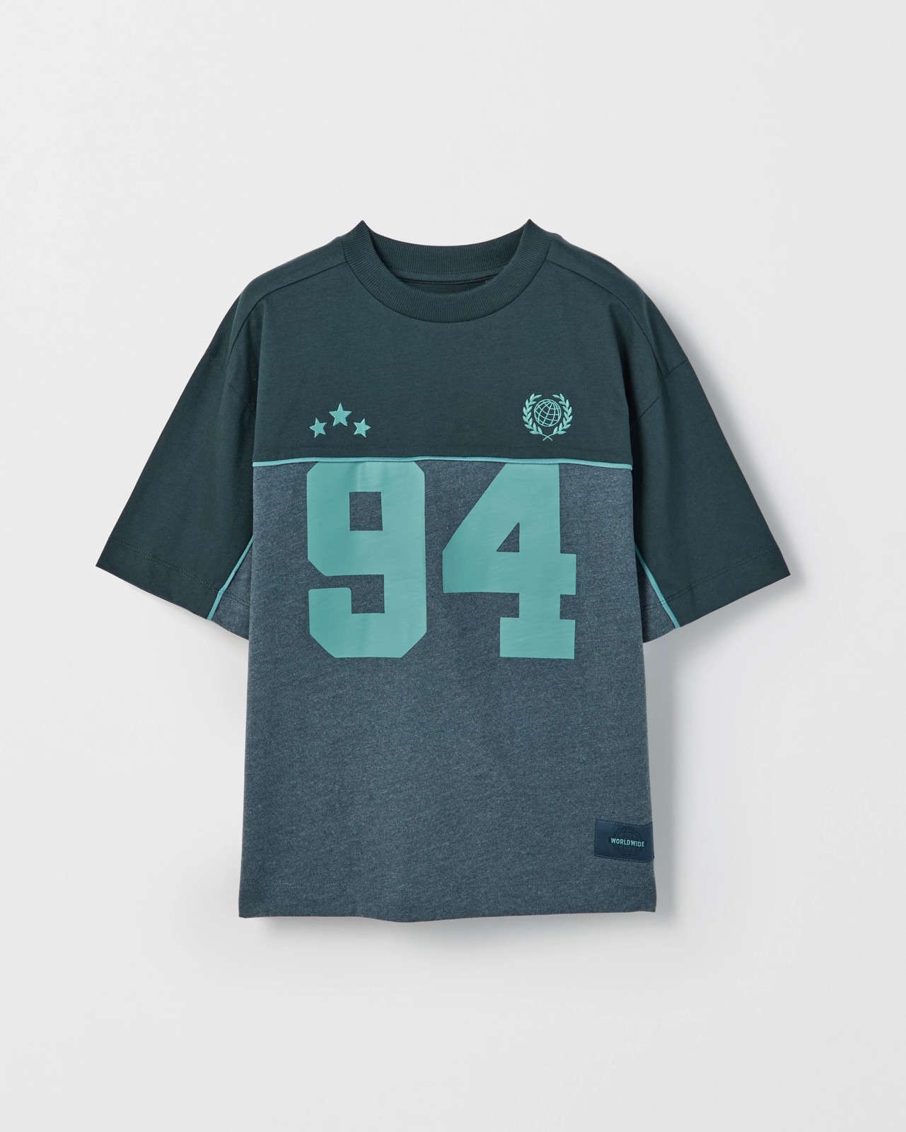 Australian Cotton Blend Oversized Embellished Sport T-Shirt - Teal 5 of 6