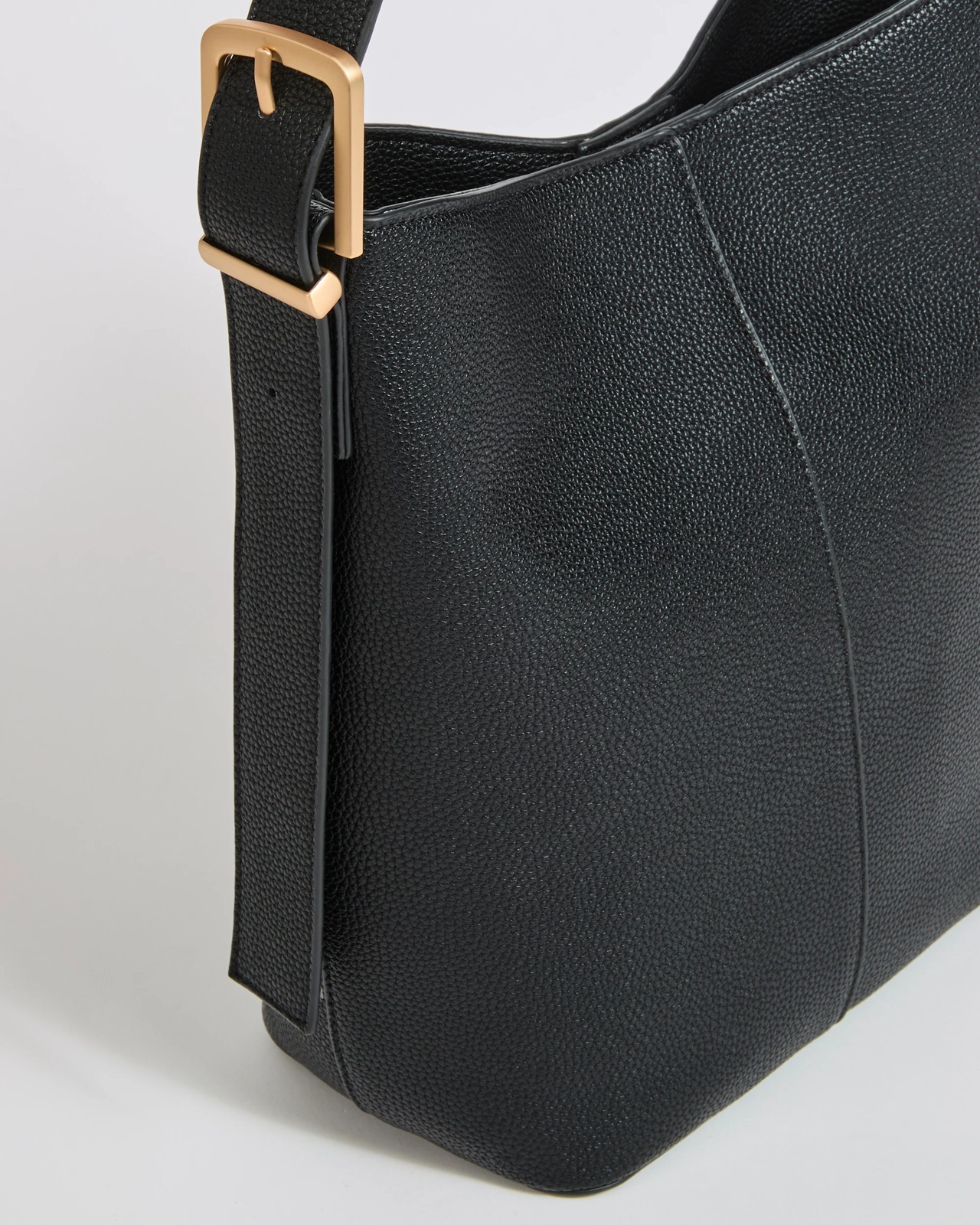 Pebble Seamed Bucket Tote Bag - Black 2 of 3