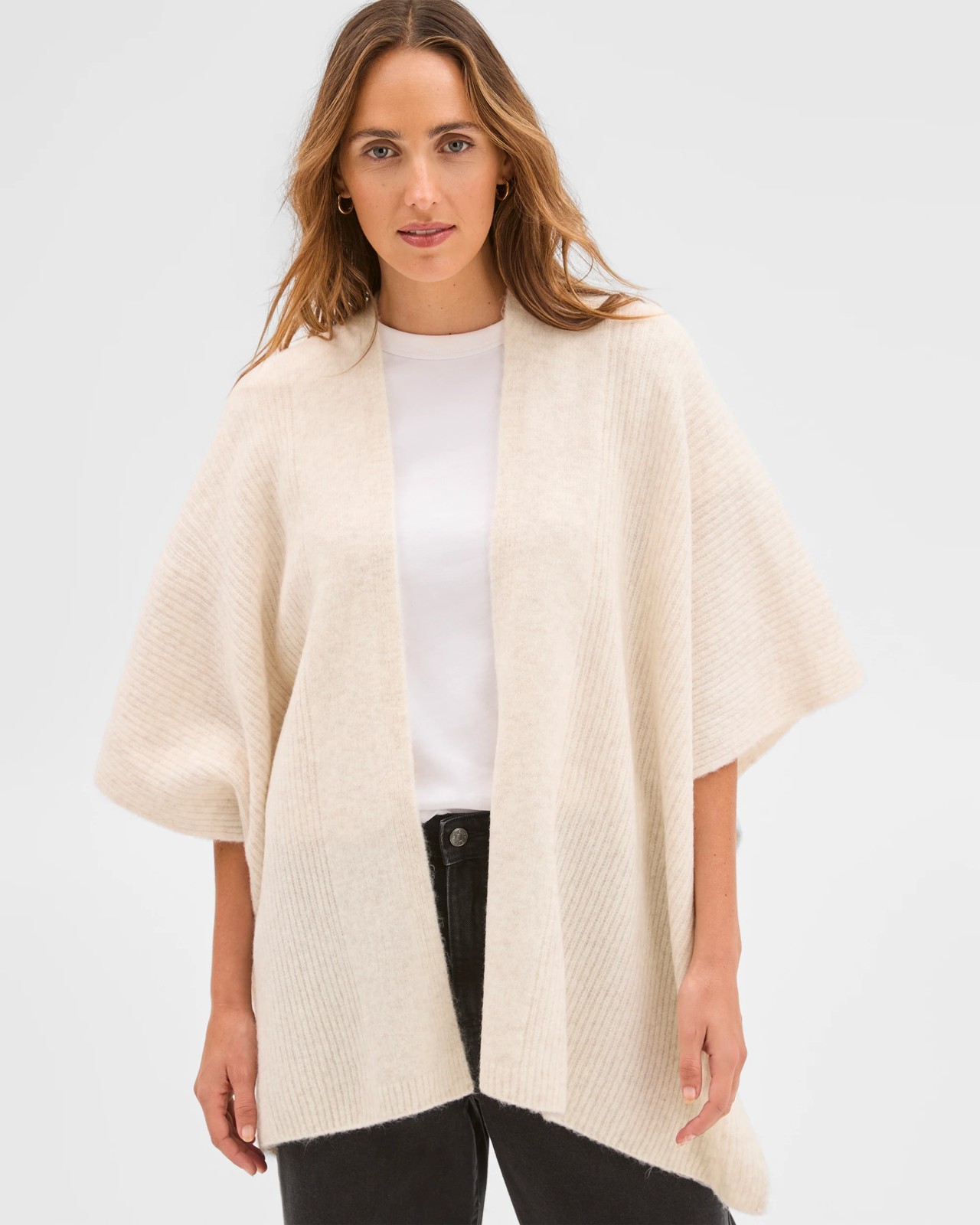 Knitted Poncho - Cream Marle 2 of 6
