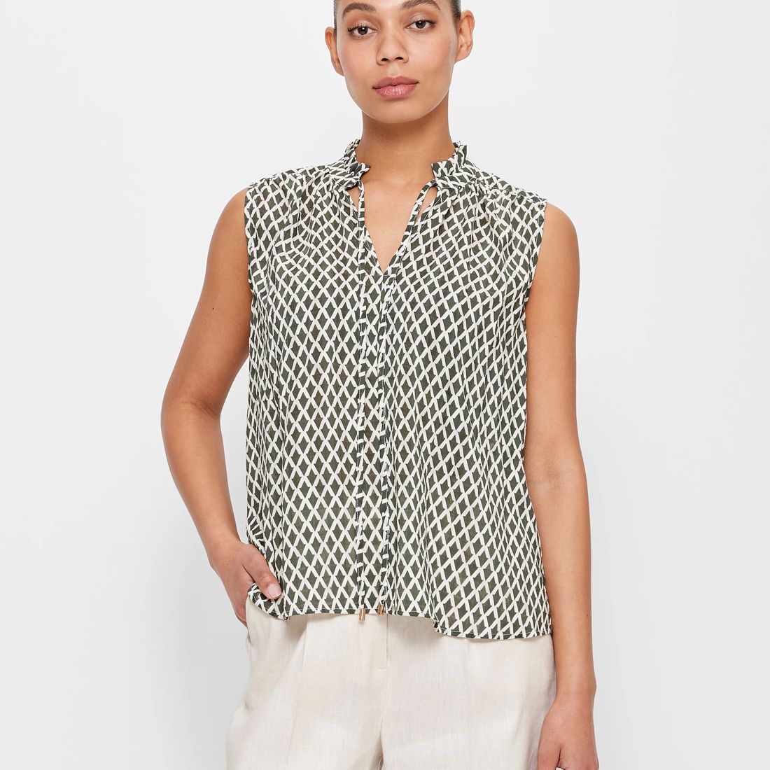 Sleeveless Tie Neck Blouse - Preview - Geo Print | Target Australia