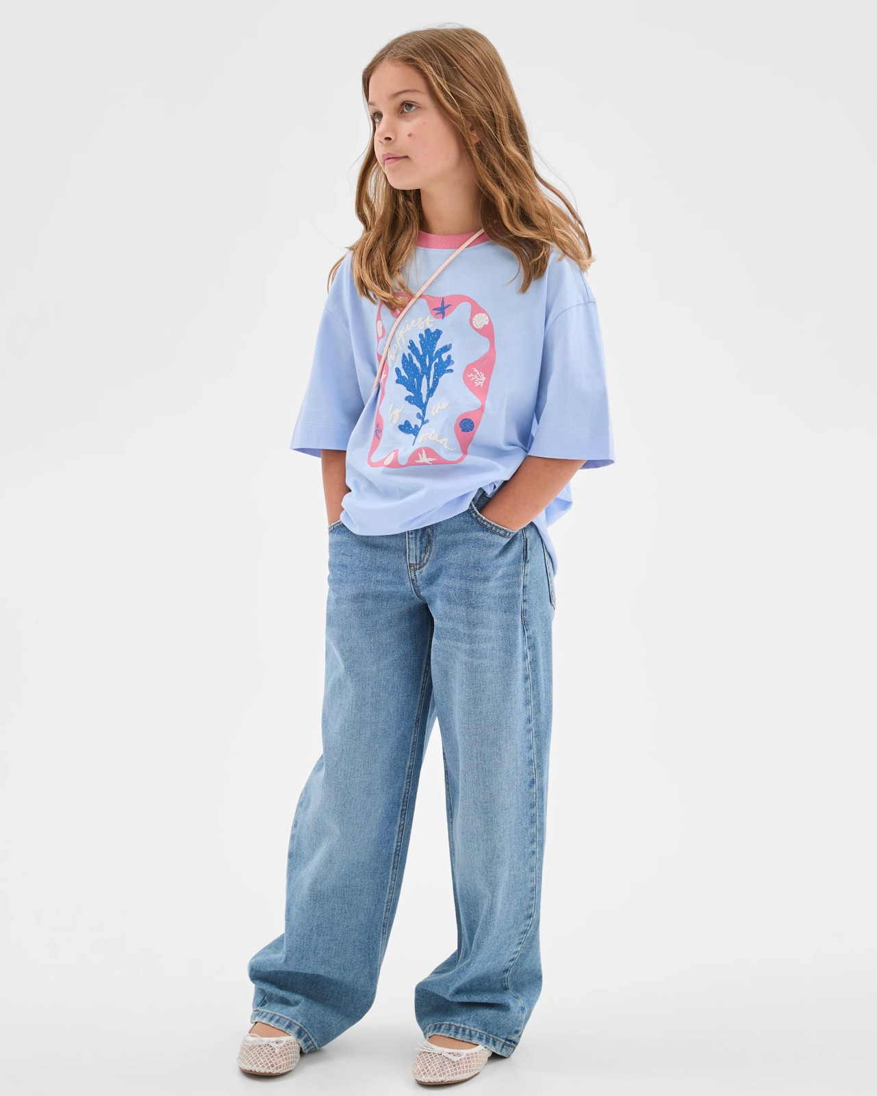 Australian Cotton Oversized T-Shirt - Coral/Blue 2 of 6