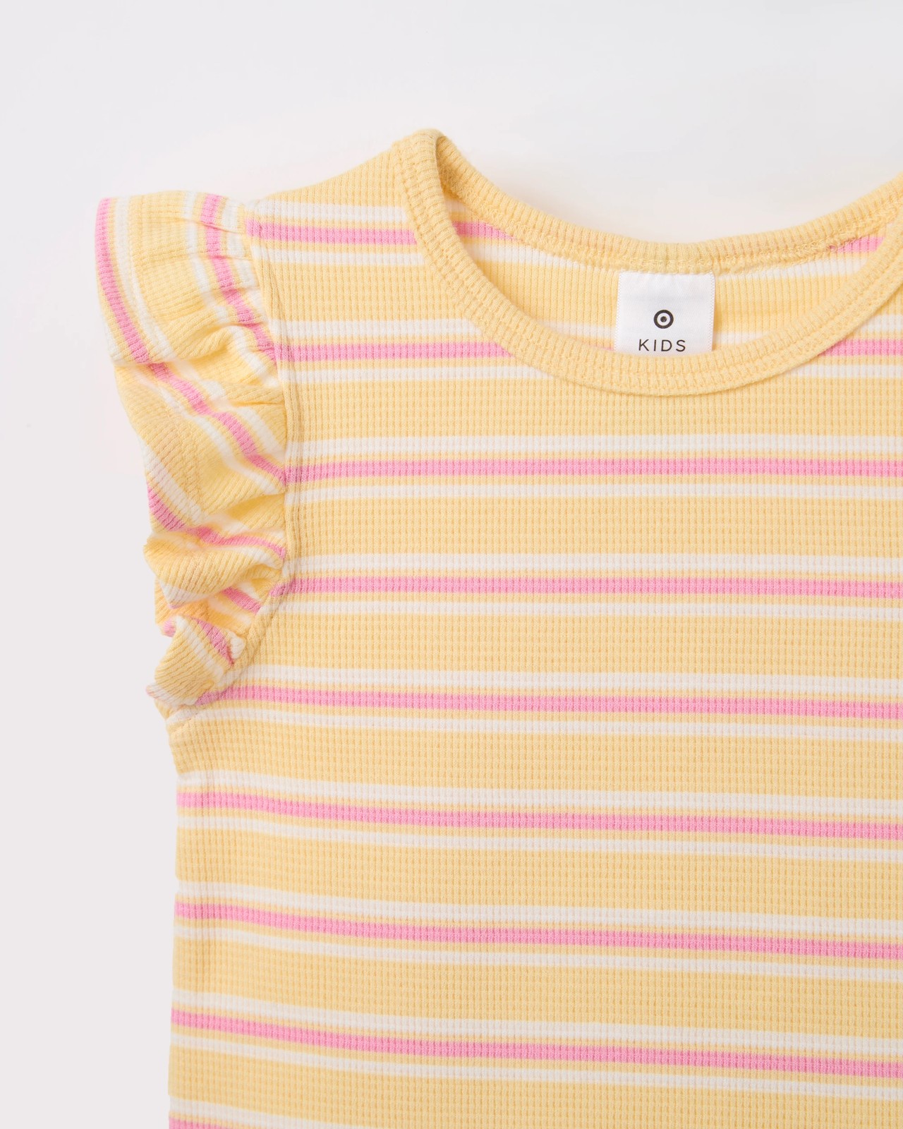 Australian Cotton Ruffle Sleeve Rib Tank Top - Yellow Stripe 2 of 2