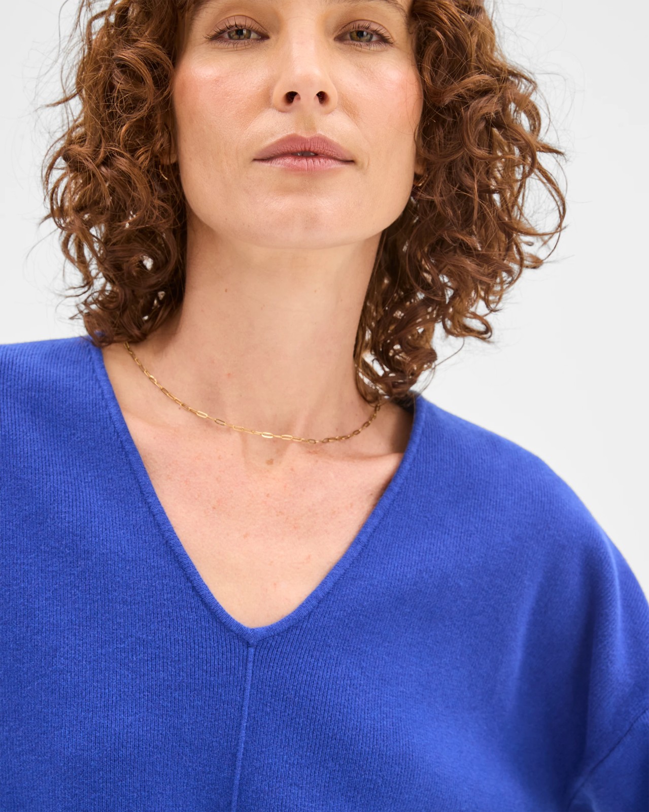 Preview Australian Cotton Blend Polished V-Neck Jumper - Cobalt Blue 5 of 6