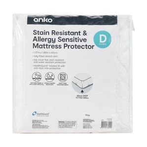 Stain Resistant and Allergy Sensitive Mattress Protector, Double Bed, White - Anko product image