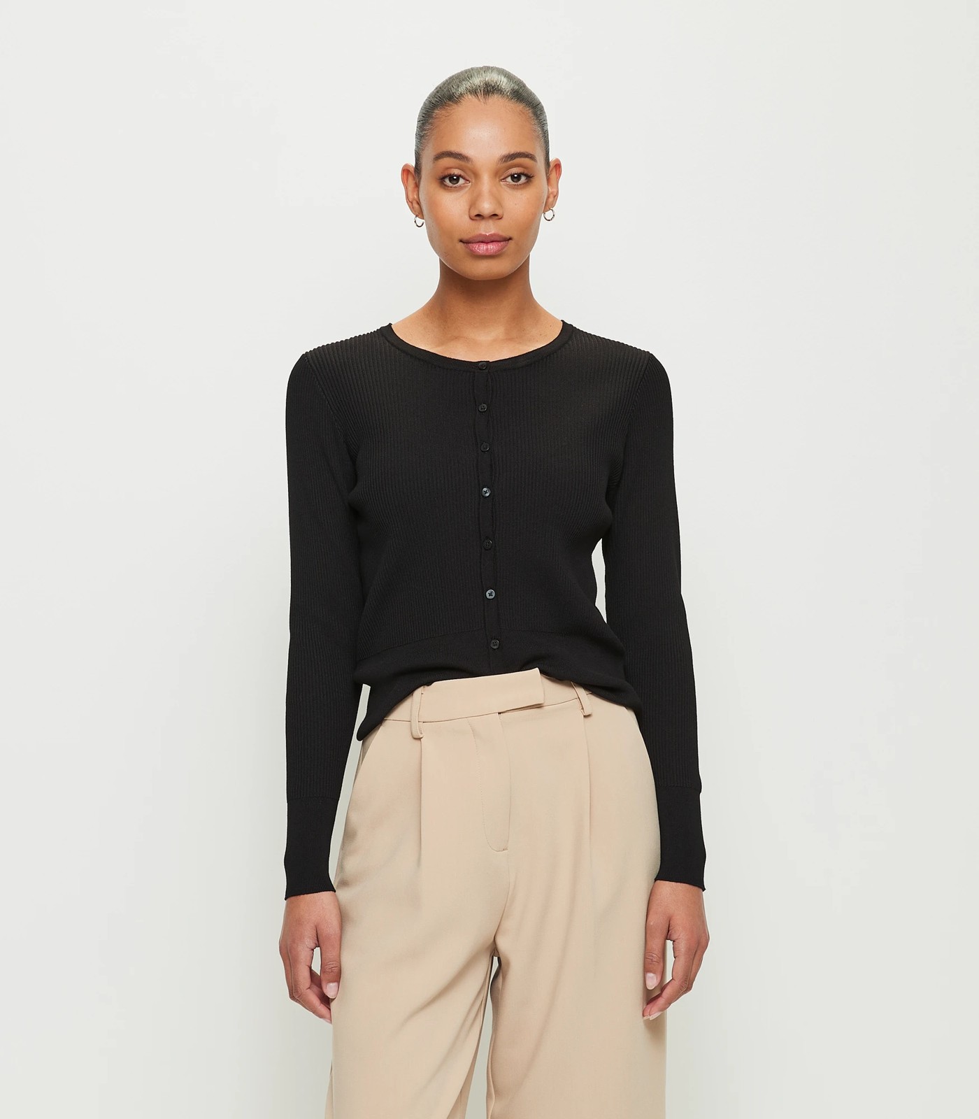 Variegated Crew Neck Ribbed Cardigan - Preview - Black | Target Australia