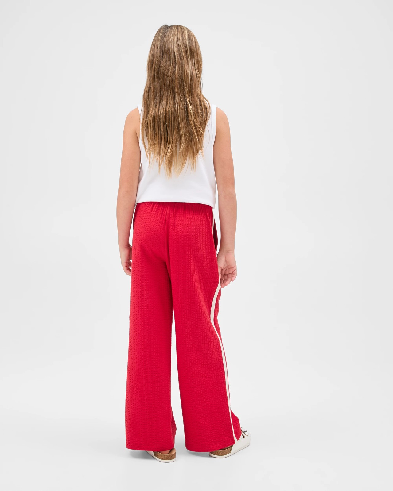 Australian Cotton Blend Textured Side Taped Wide Leg Knit Pants - Red 4 of 6