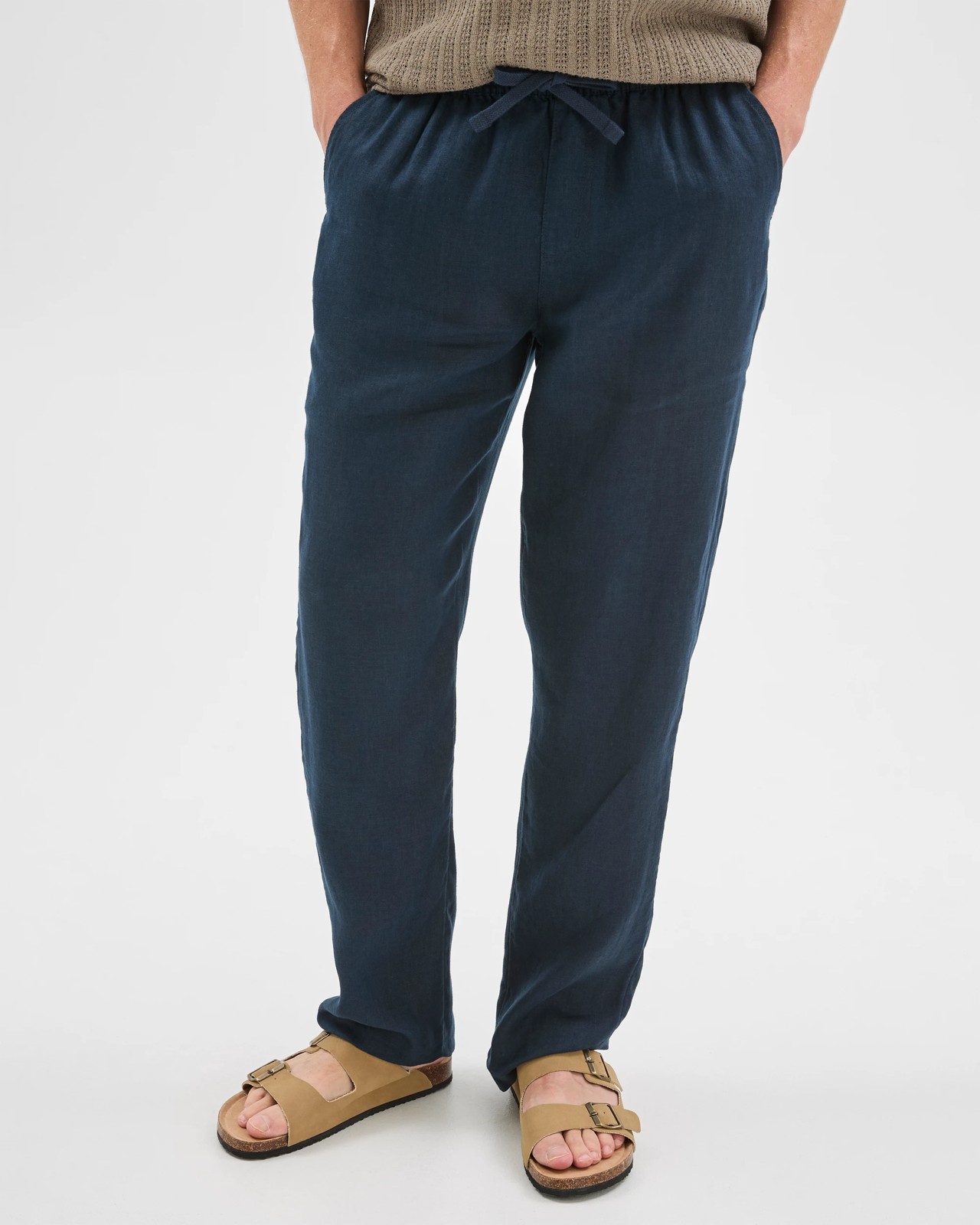 European Linen Full Length Pants - Navy 4 of 5
